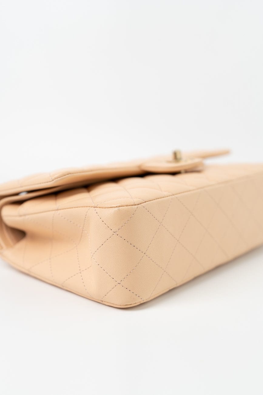 Chanel Beige Lambskin Quilted Classic Flap Medium AGHW