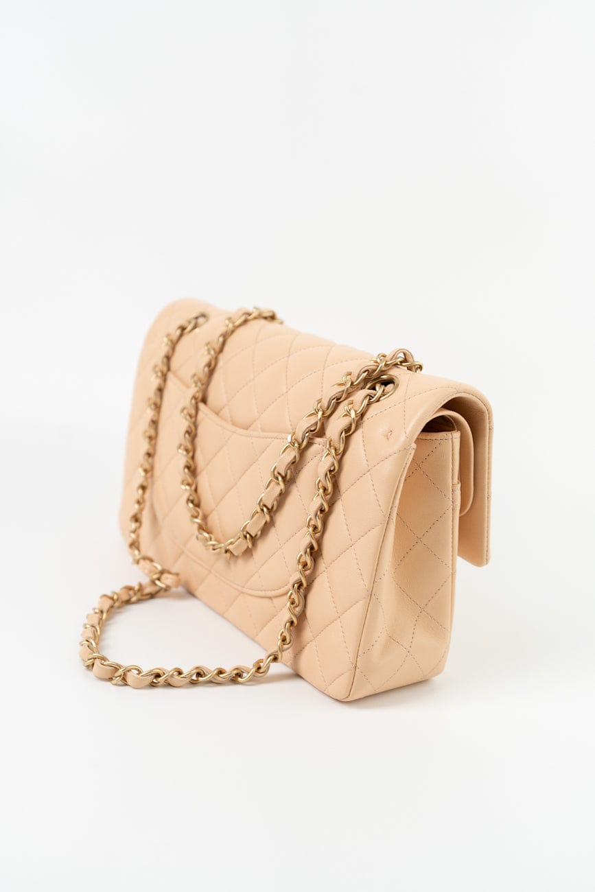 Chanel Beige Lambskin Quilted Classic Flap Medium AGHW