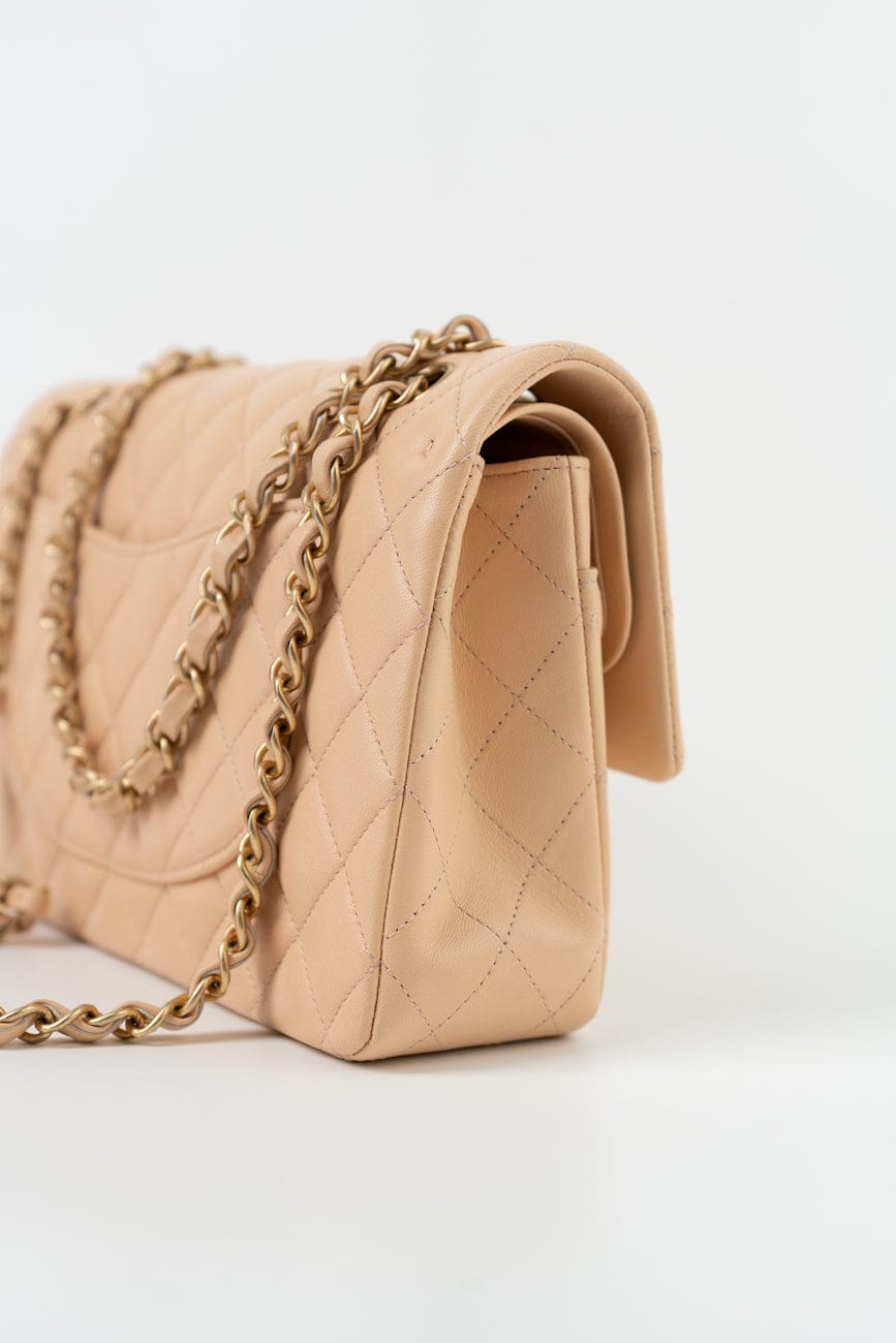 Chanel Beige Lambskin Quilted Classic Flap Medium AGHW