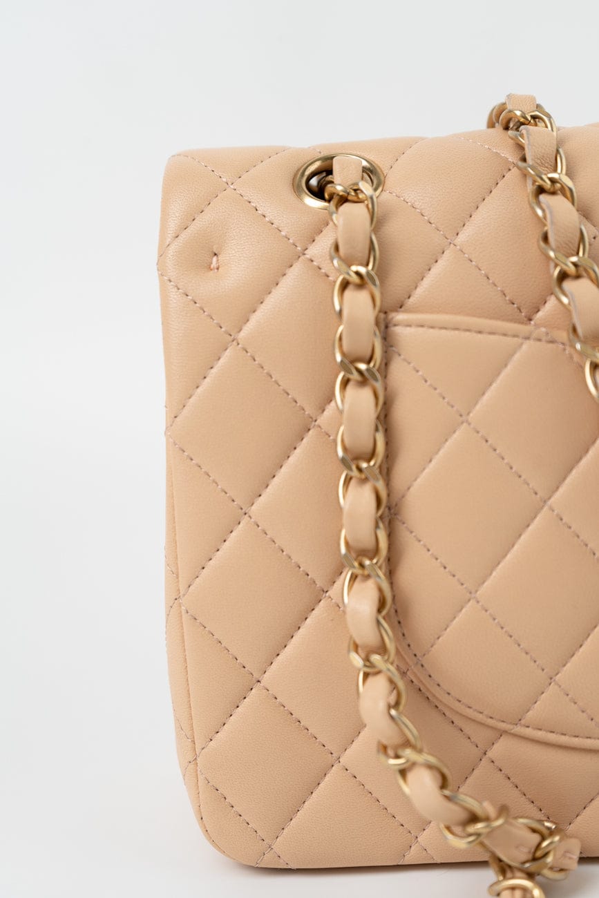Chanel Beige Lambskin Quilted Classic Flap Medium AGHW