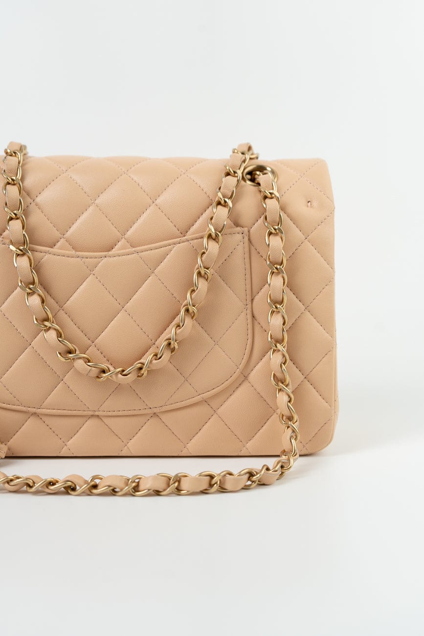 Chanel Beige Lambskin Quilted Classic Flap Medium AGHW