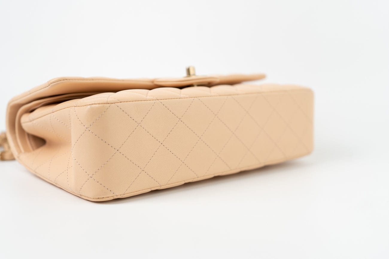 Chanel Beige Lambskin Quilted Classic Flap Medium AGHW