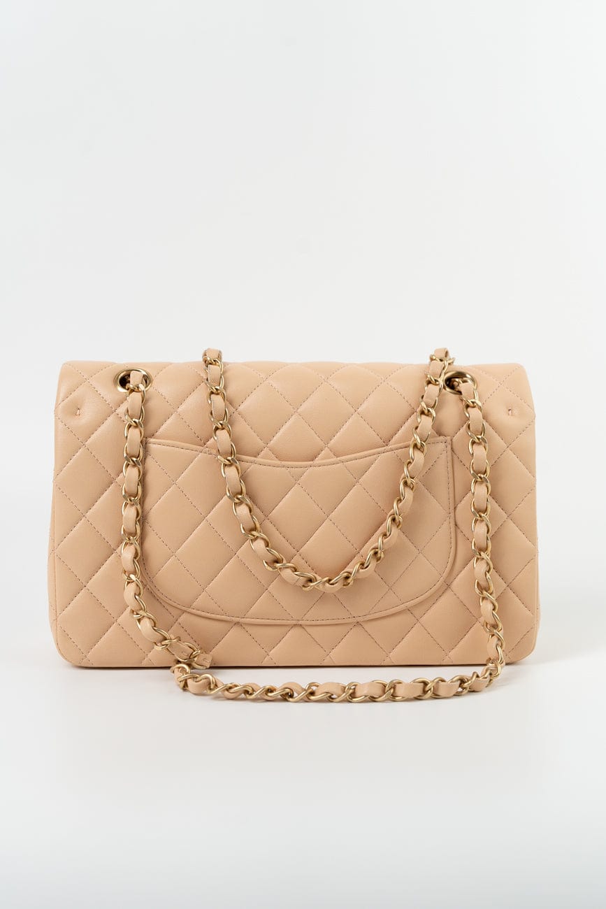 Chanel Beige Lambskin Quilted Classic Flap Medium AGHW