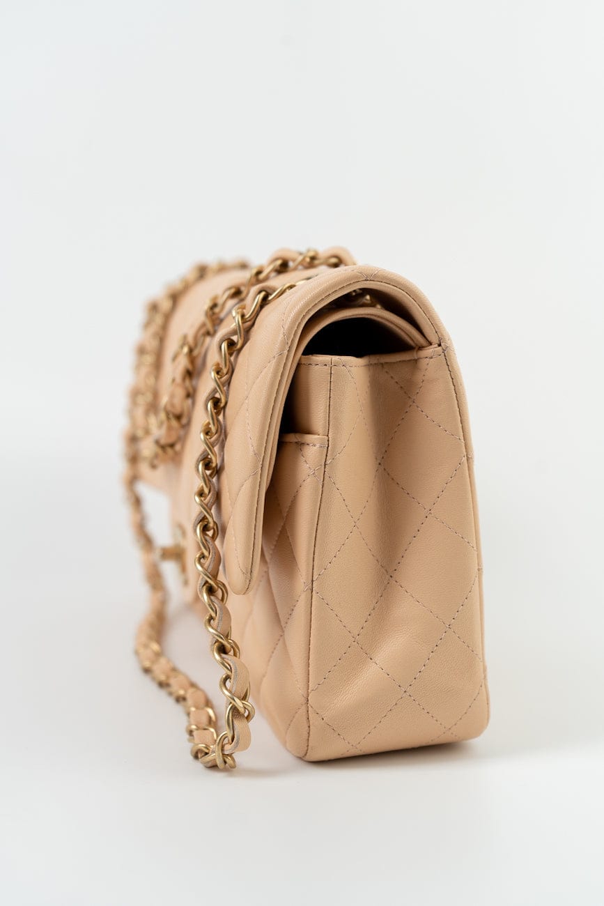 Chanel Beige Lambskin Quilted Classic Flap Medium AGHW