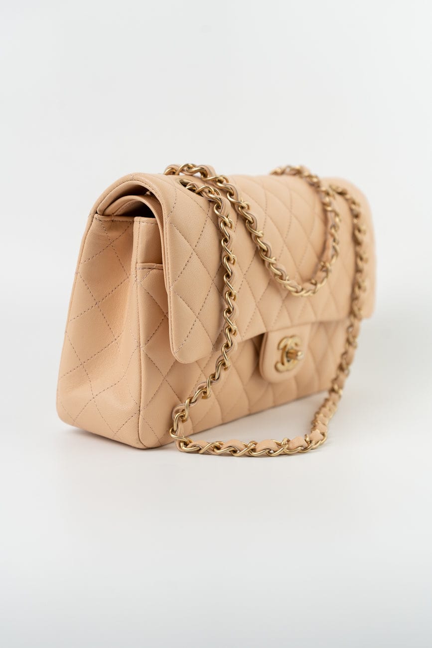 Chanel Beige Lambskin Quilted Classic Flap Medium AGHW