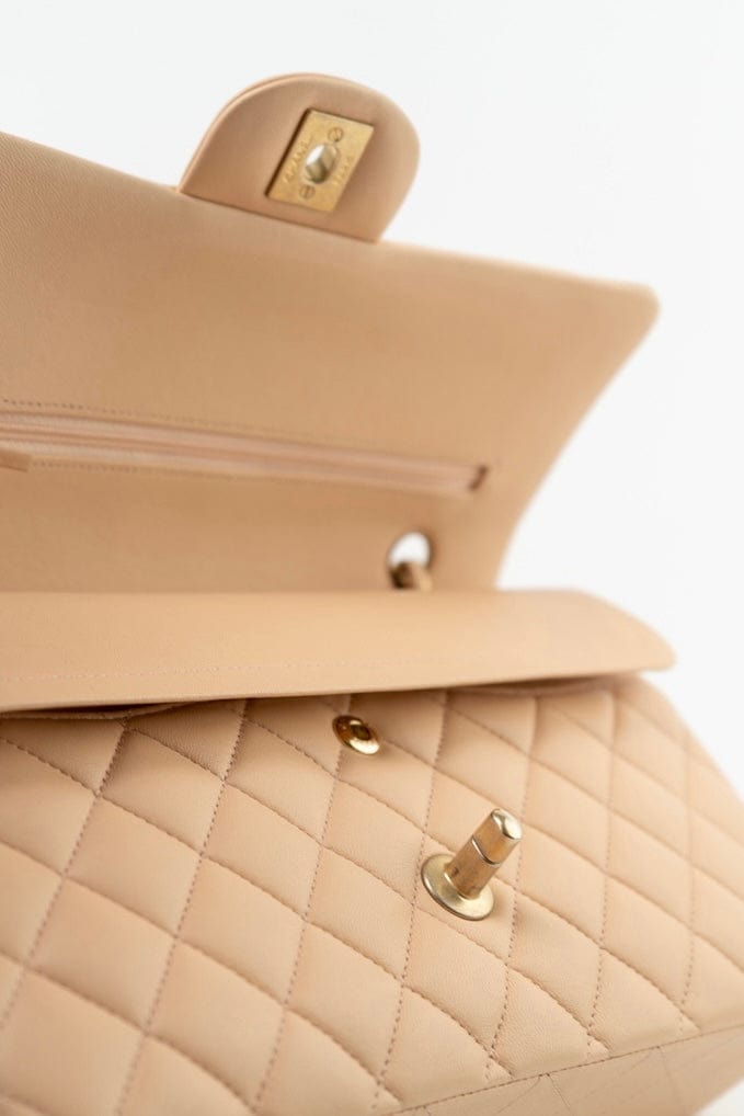 Chanel Beige Lambskin Quilted Classic Flap Medium AGHW