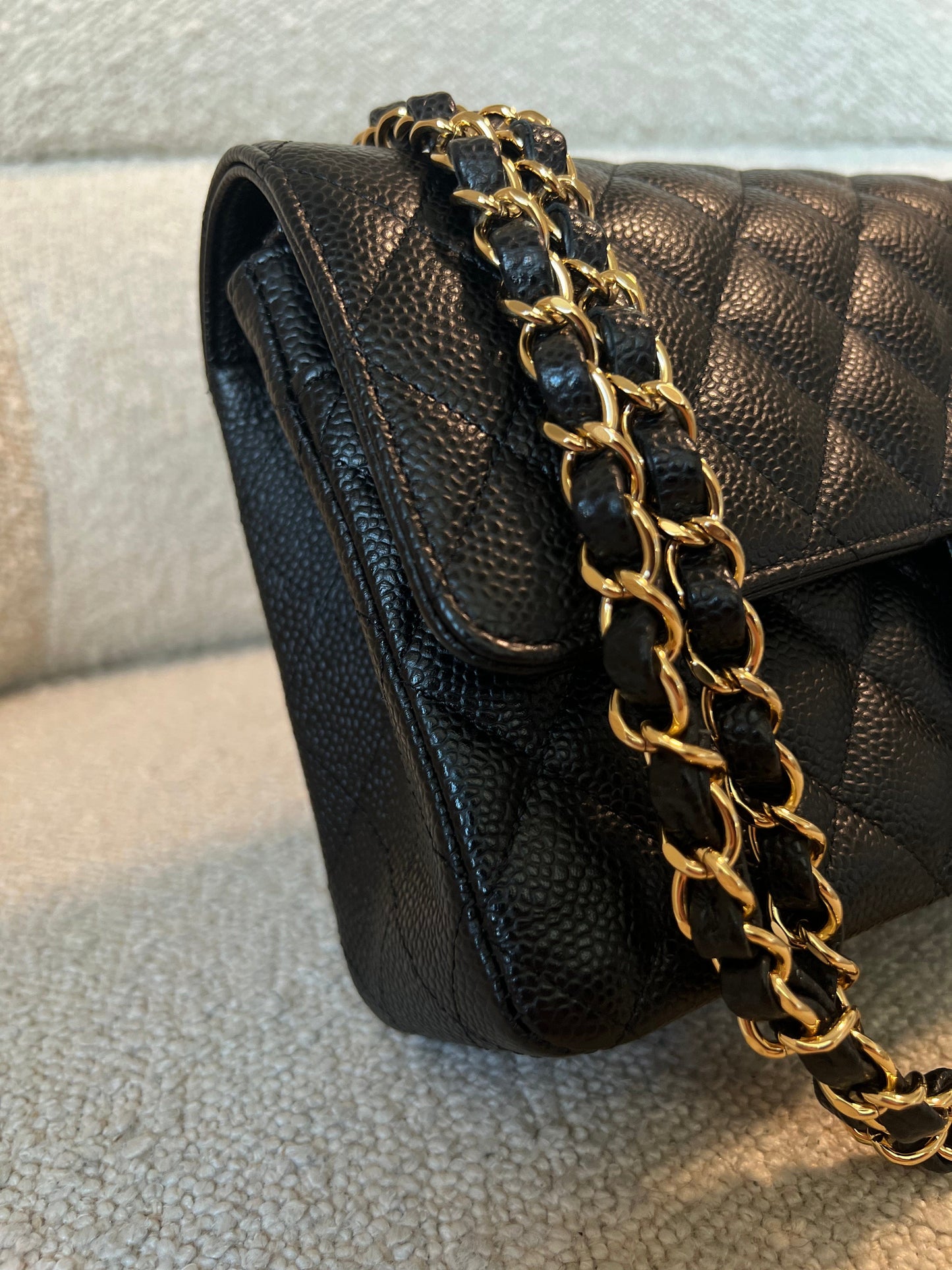 Chanel Black Caviar Quilted Classic Double Flap Medium Gold Hardware