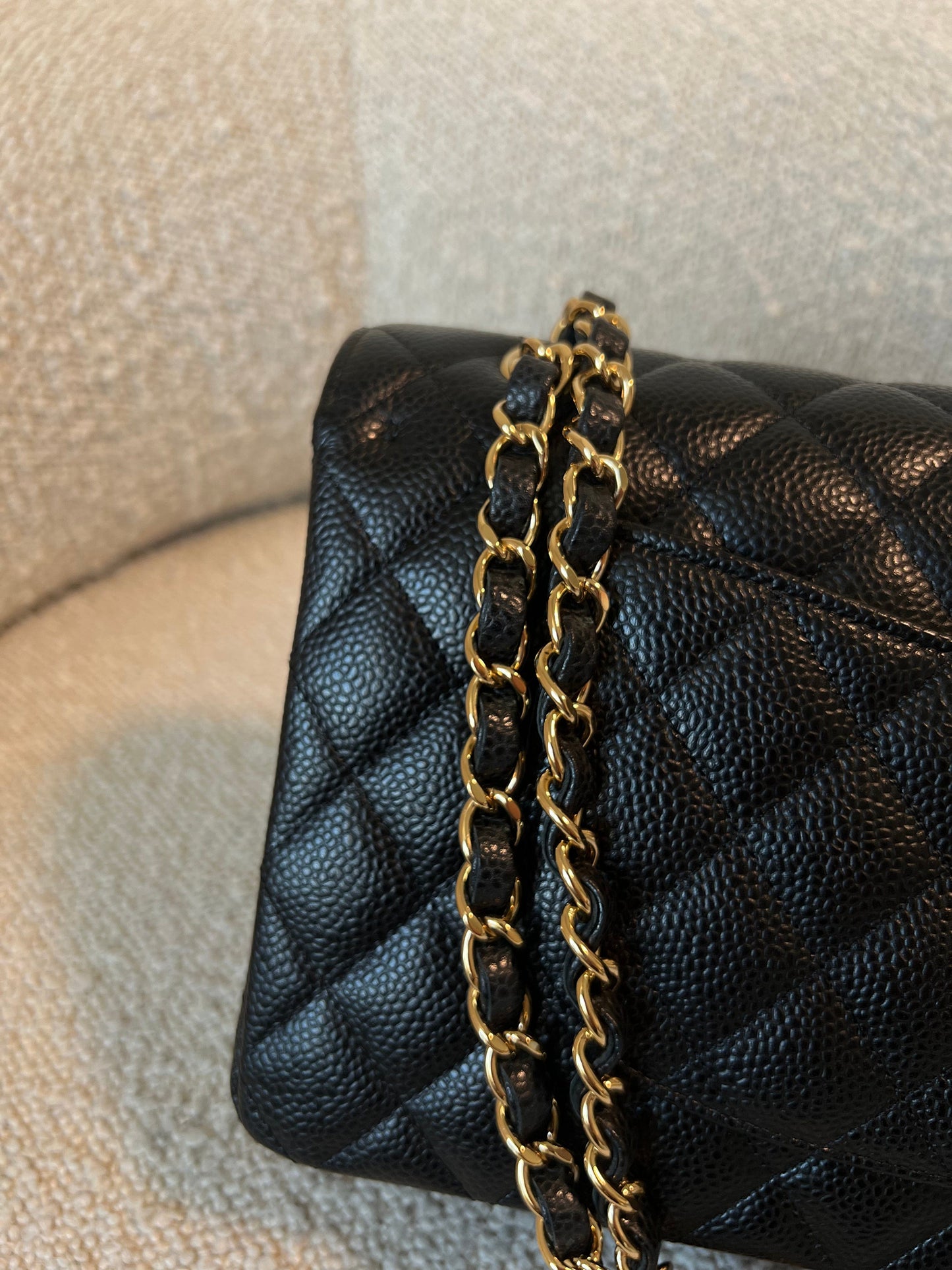Chanel Black Caviar Quilted Classic Double Flap Medium Gold Hardware