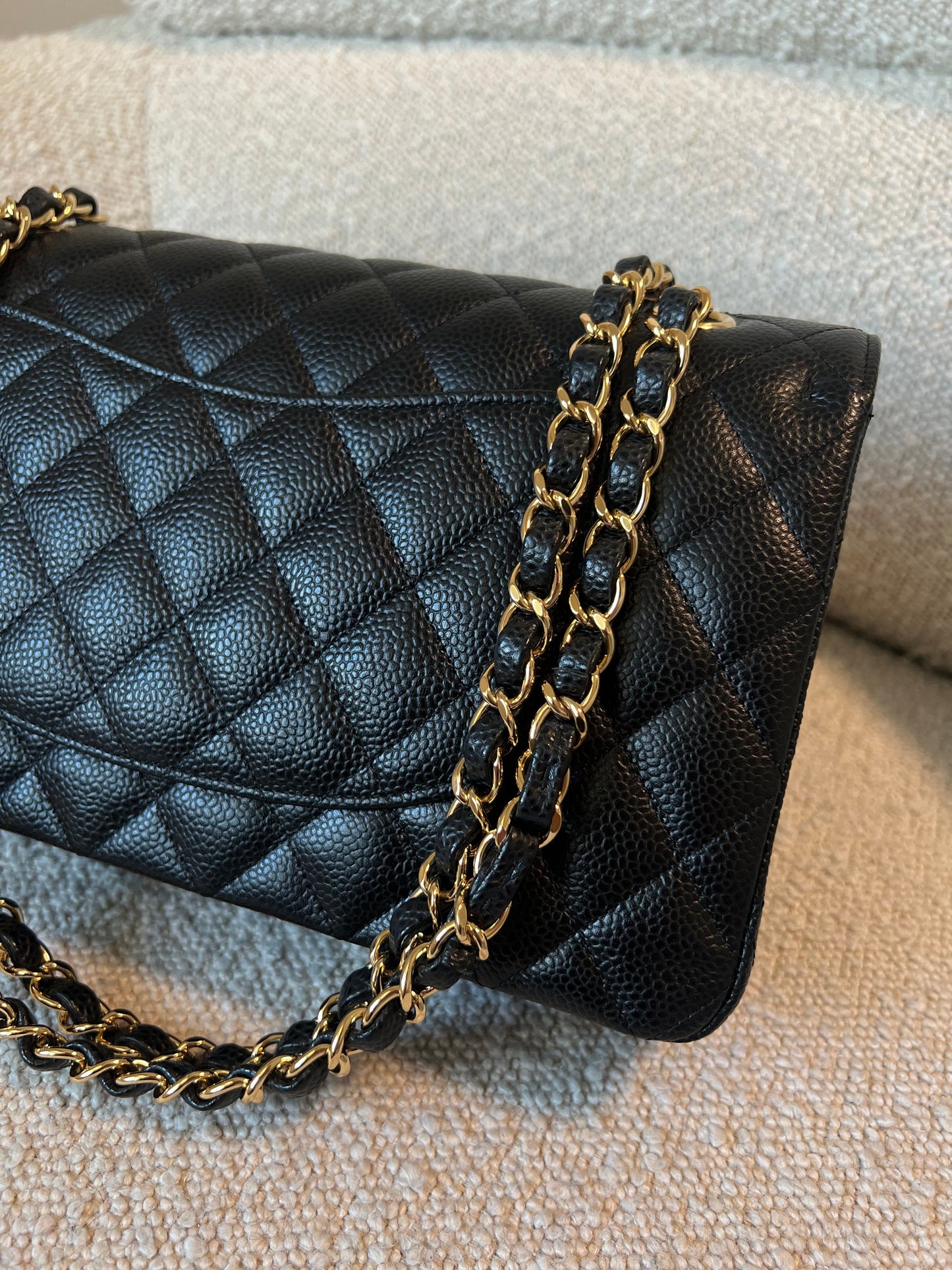 Chanel Black Caviar Quilted Classic Double Flap Medium Gold Hardware