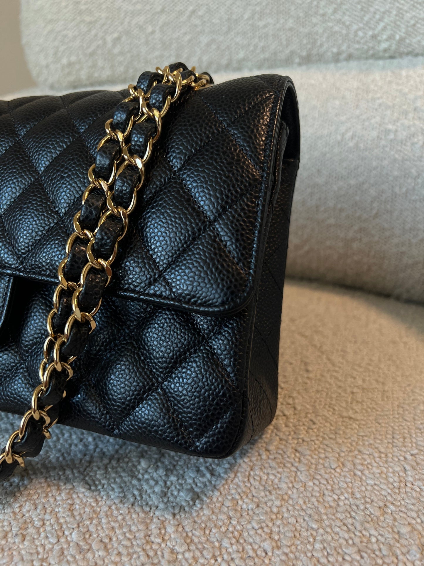 Chanel Black Caviar Quilted Classic Double Flap Medium Gold Hardware