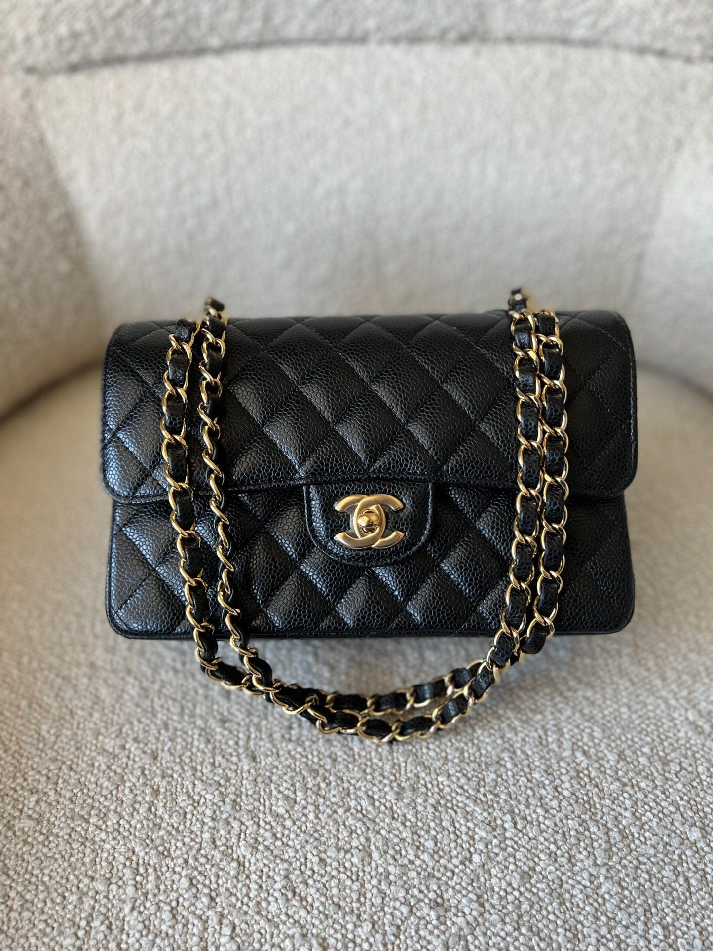 Chanel Black Caviar Quilted Classic Flap Small Gold Hardware