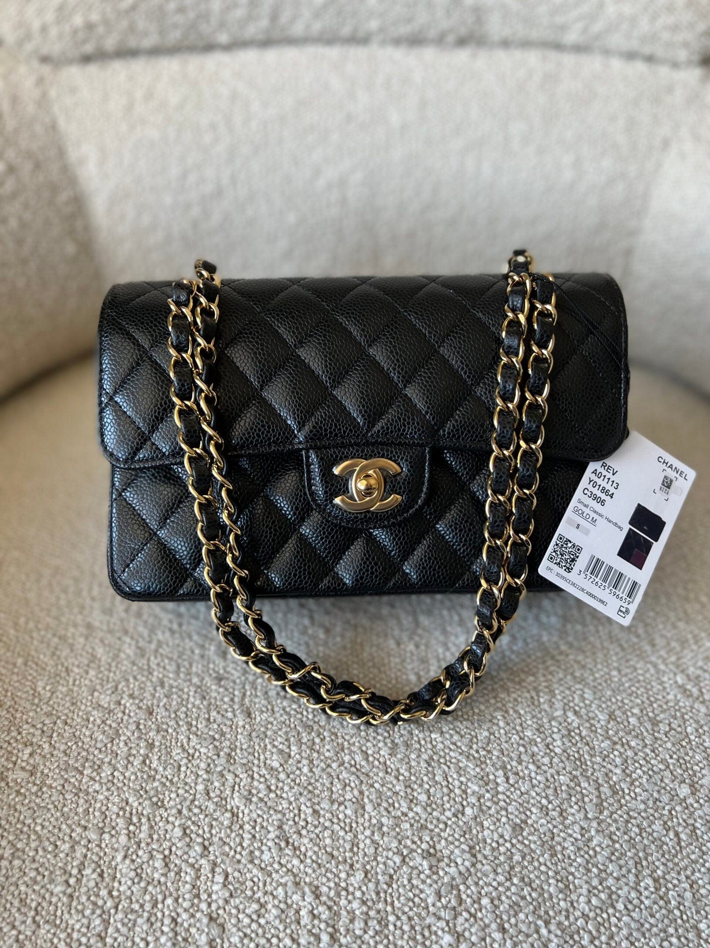Chanel Black Caviar Quilted Classic Flap Small Gold Hardware