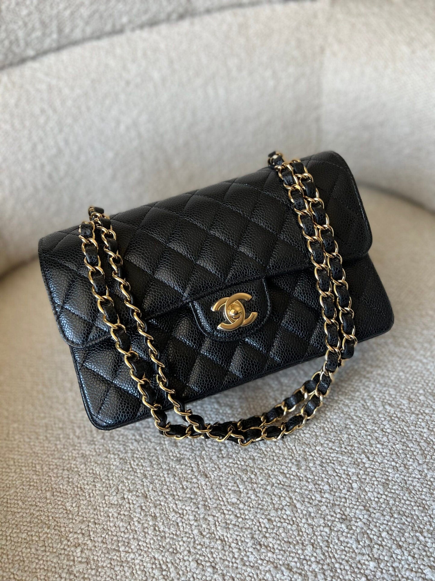 Chanel Black Caviar Quilted Classic Flap Small Gold Hardware