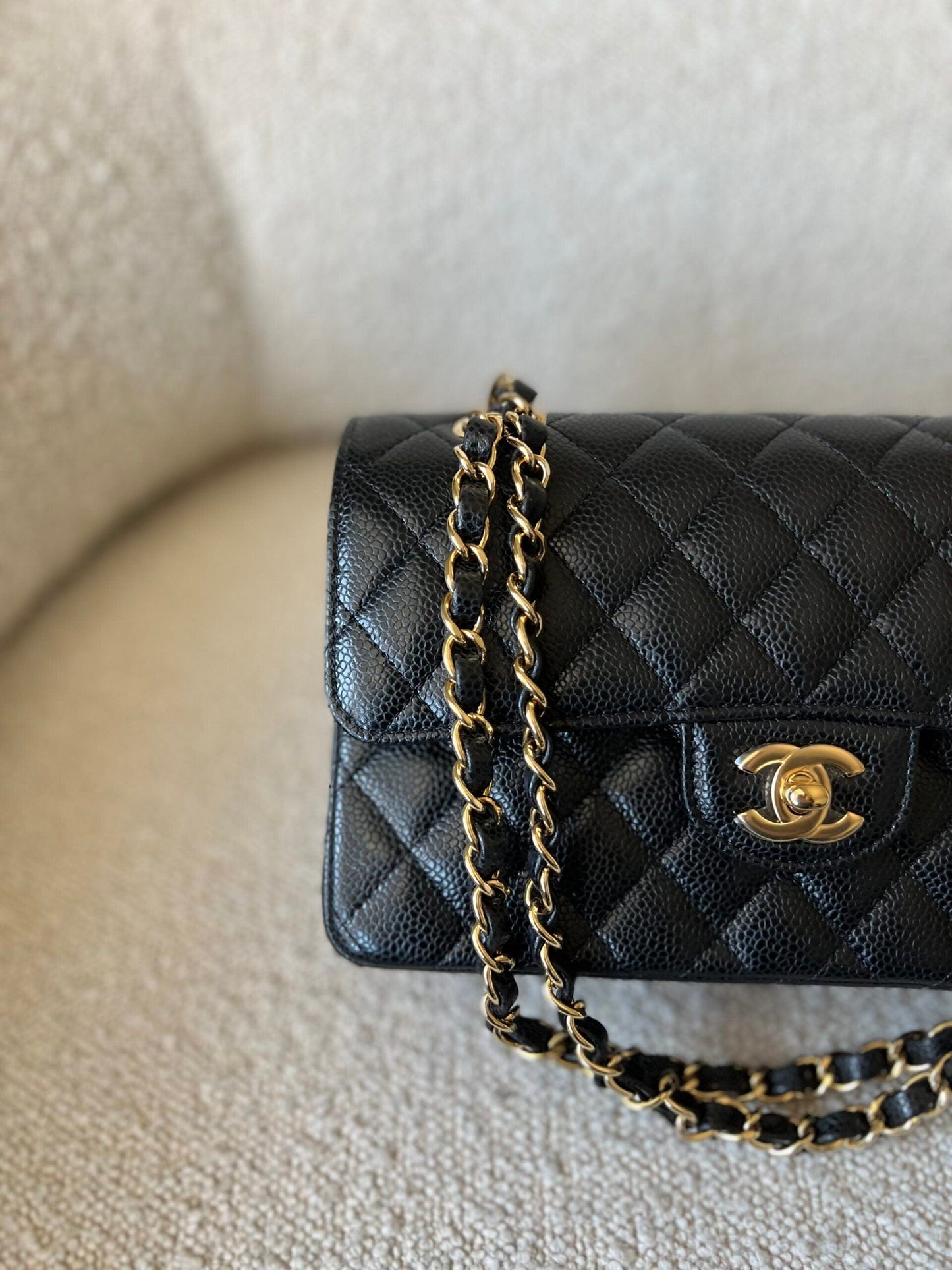 Chanel Black Caviar Quilted Classic Flap Small Gold Hardware