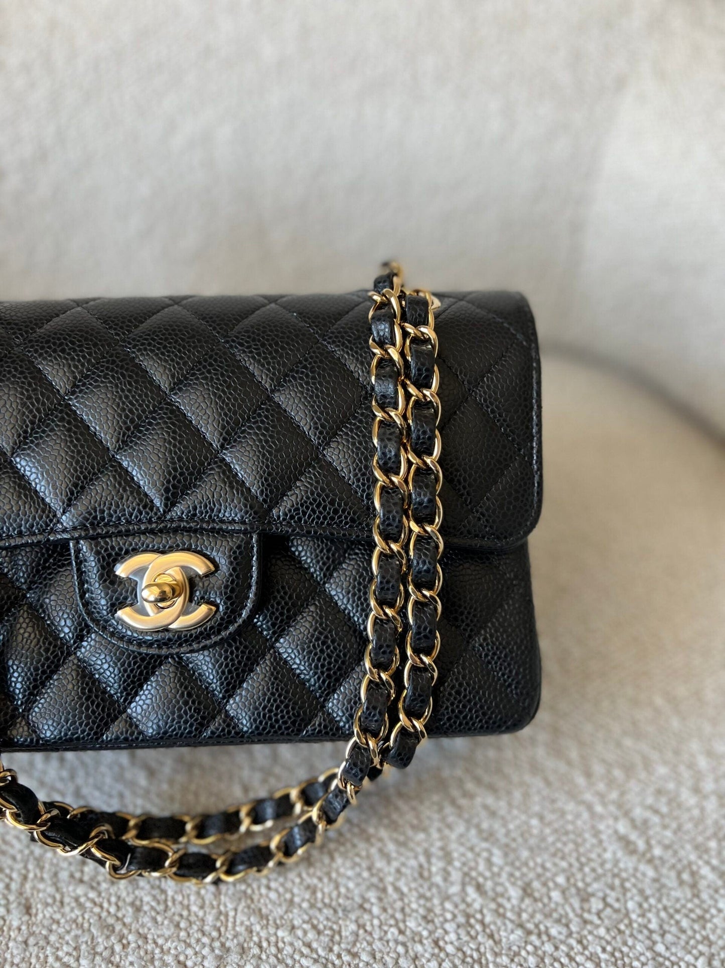 Chanel Black Caviar Quilted Classic Flap Small Gold Hardware