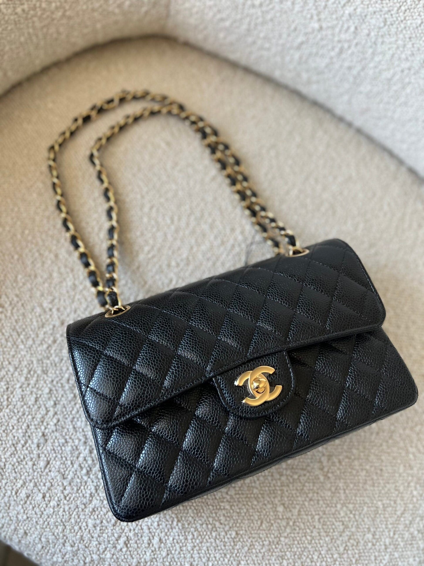 Chanel Black Caviar Quilted Classic Flap Small Gold Hardware
