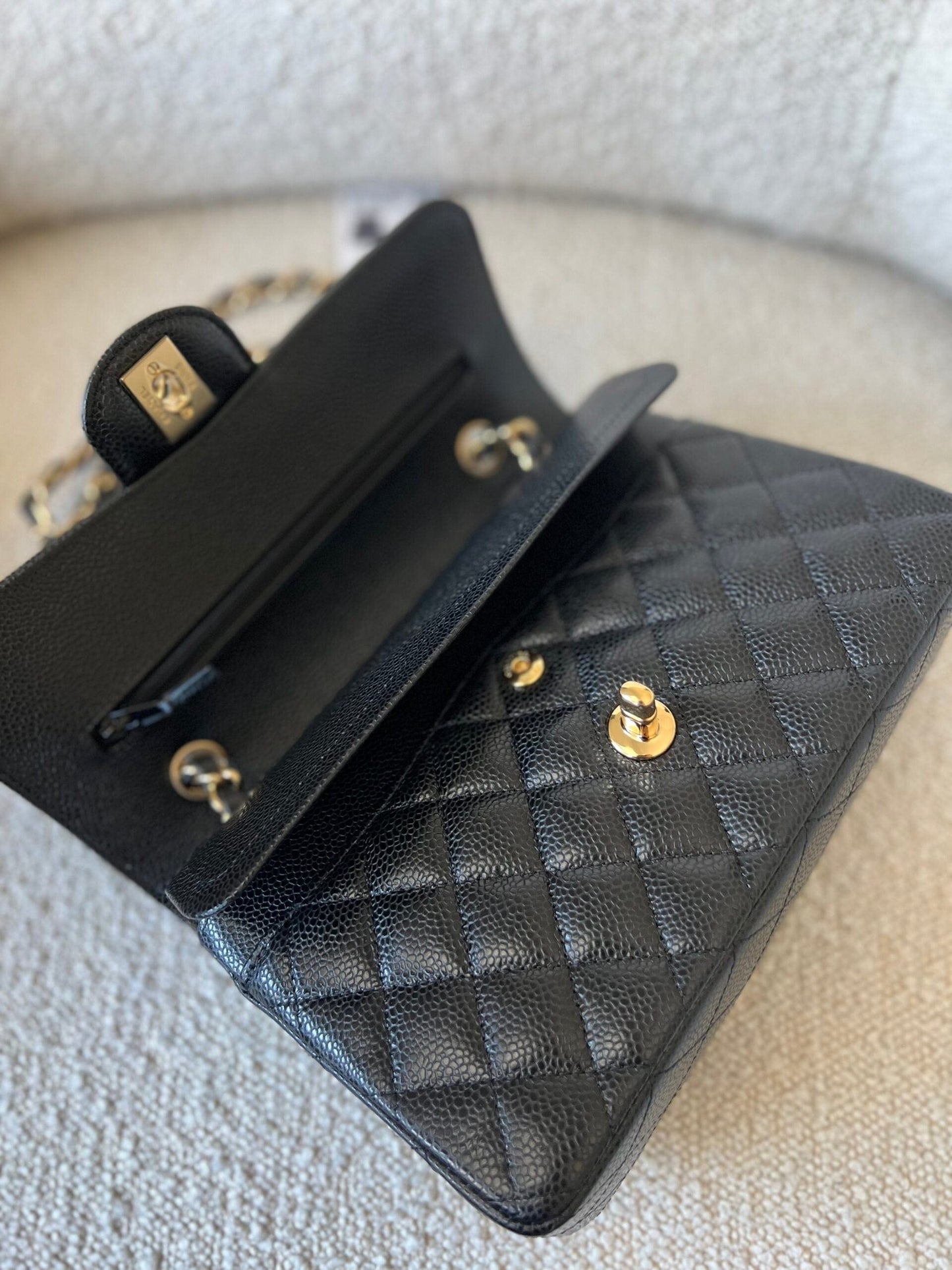 Chanel Black Caviar Quilted Classic Flap Small Gold Hardware