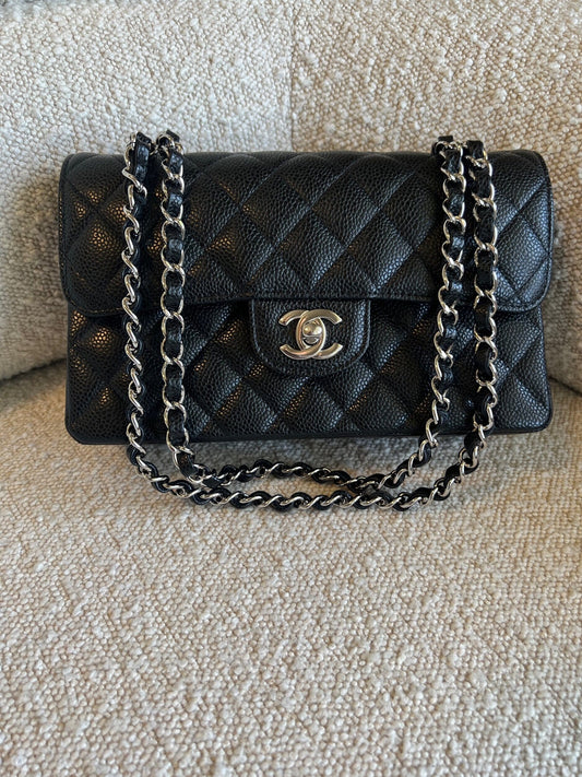 Chanel Black Caviar Quilted Classic Flap Small SHW