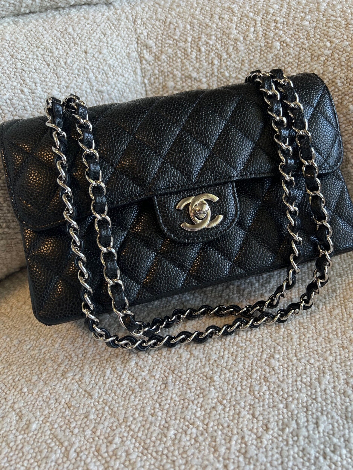 Chanel Black Caviar Quilted Classic Flap Small SHW