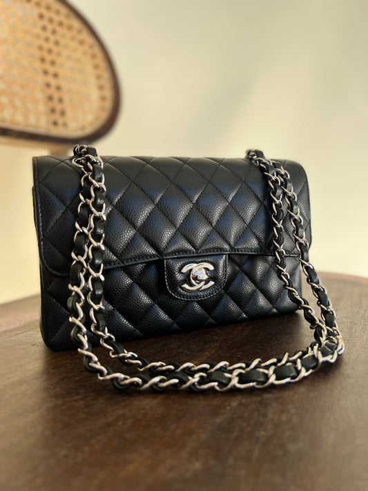 Chanel Black Caviar Quilted Classic Flap Small SHW