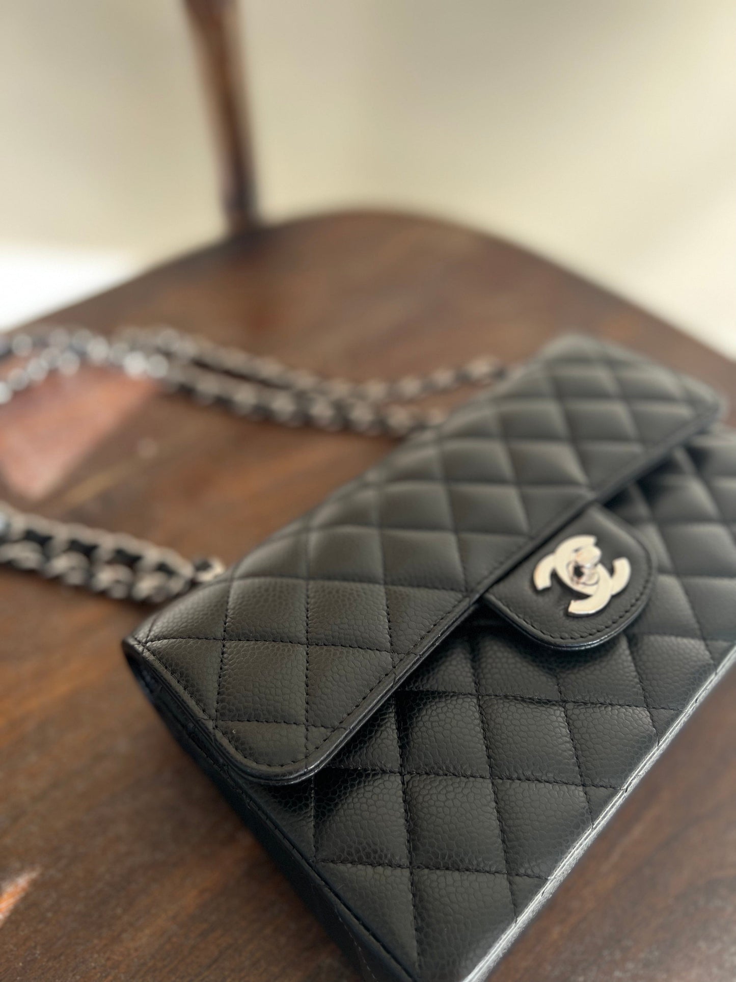 Chanel Black Caviar Quilted Classic Flap Small SHW