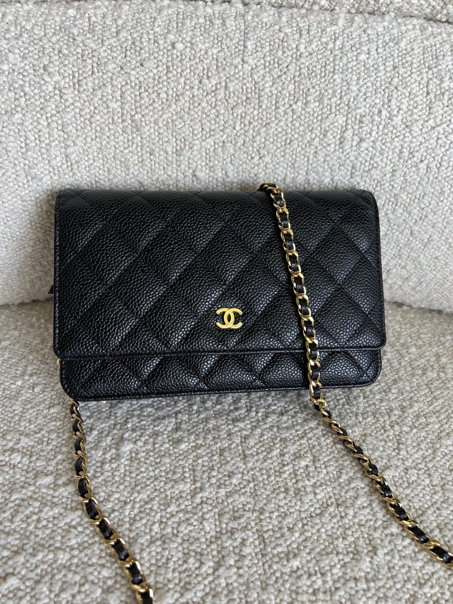 Chanel Black Caviar Quilted Wallet On Chain GHW (WOC)