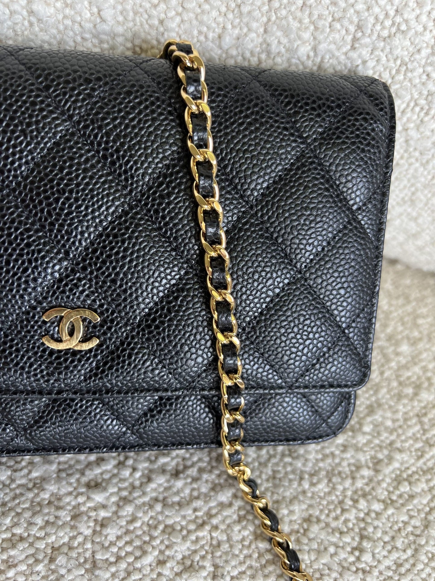 Chanel Black Caviar Quilted Wallet On Chain GHW (WOC)