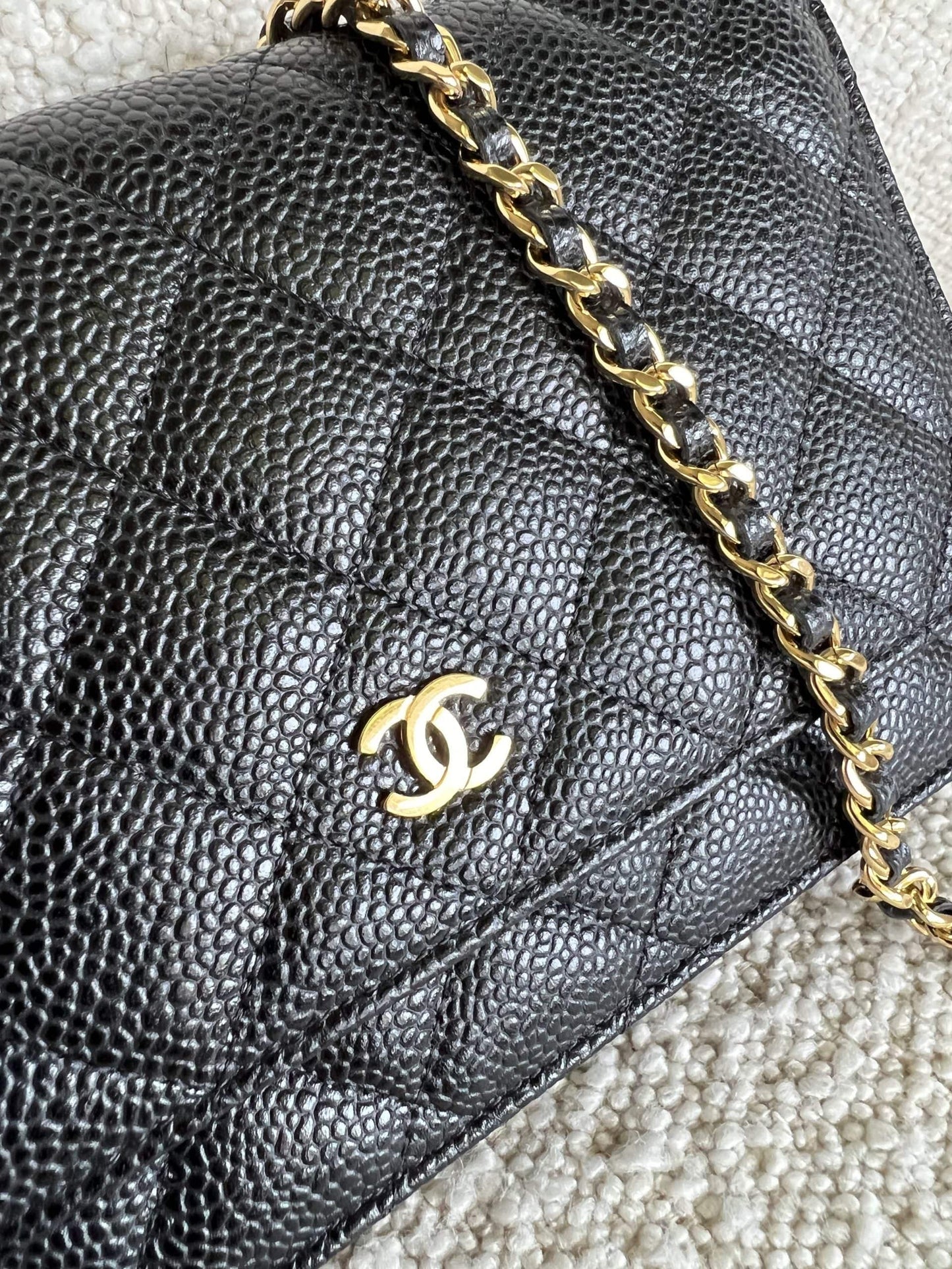Chanel Black Caviar Quilted Wallet On Chain GHW (WOC)