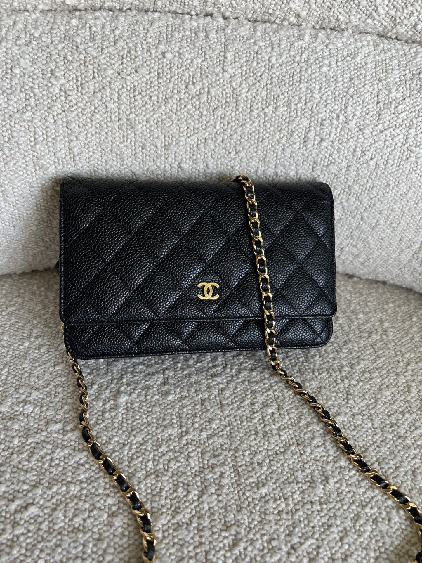Chanel Black Caviar Quilted Wallet On Chain GHW (WOC)