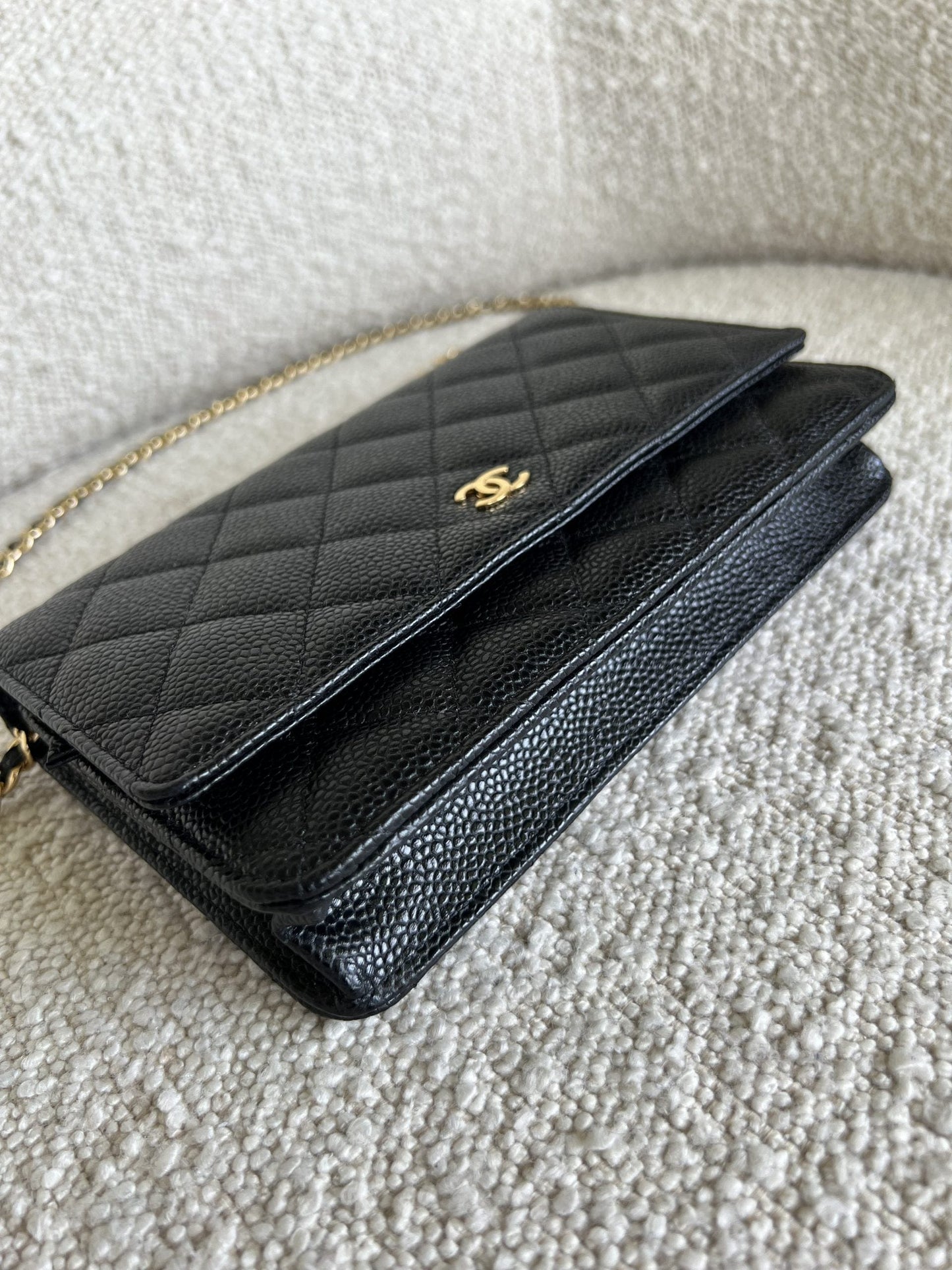 Chanel Black Caviar Quilted Wallet On Chain GHW (WOC)