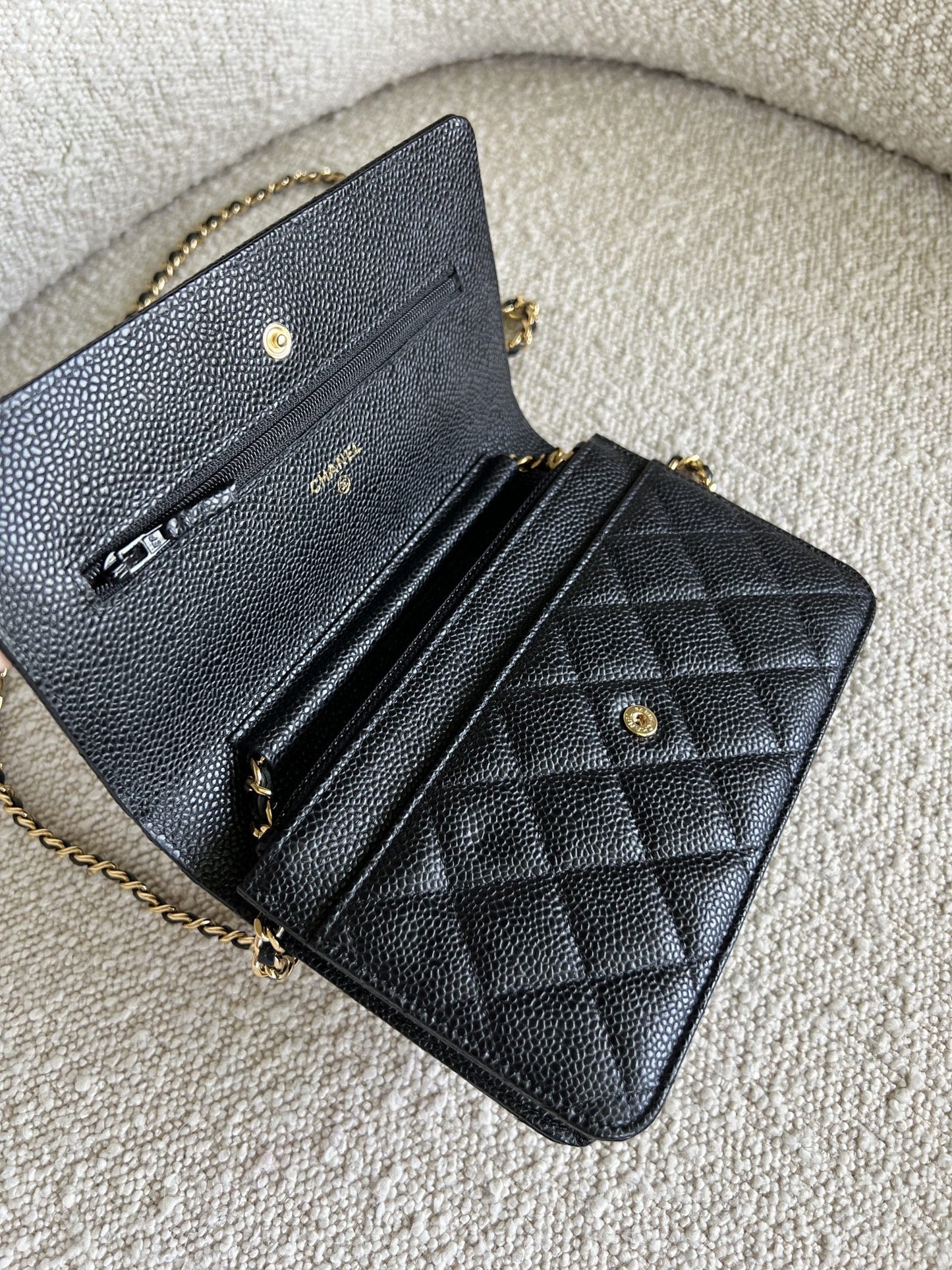 Chanel Black Caviar Quilted Wallet On Chain GHW (WOC)