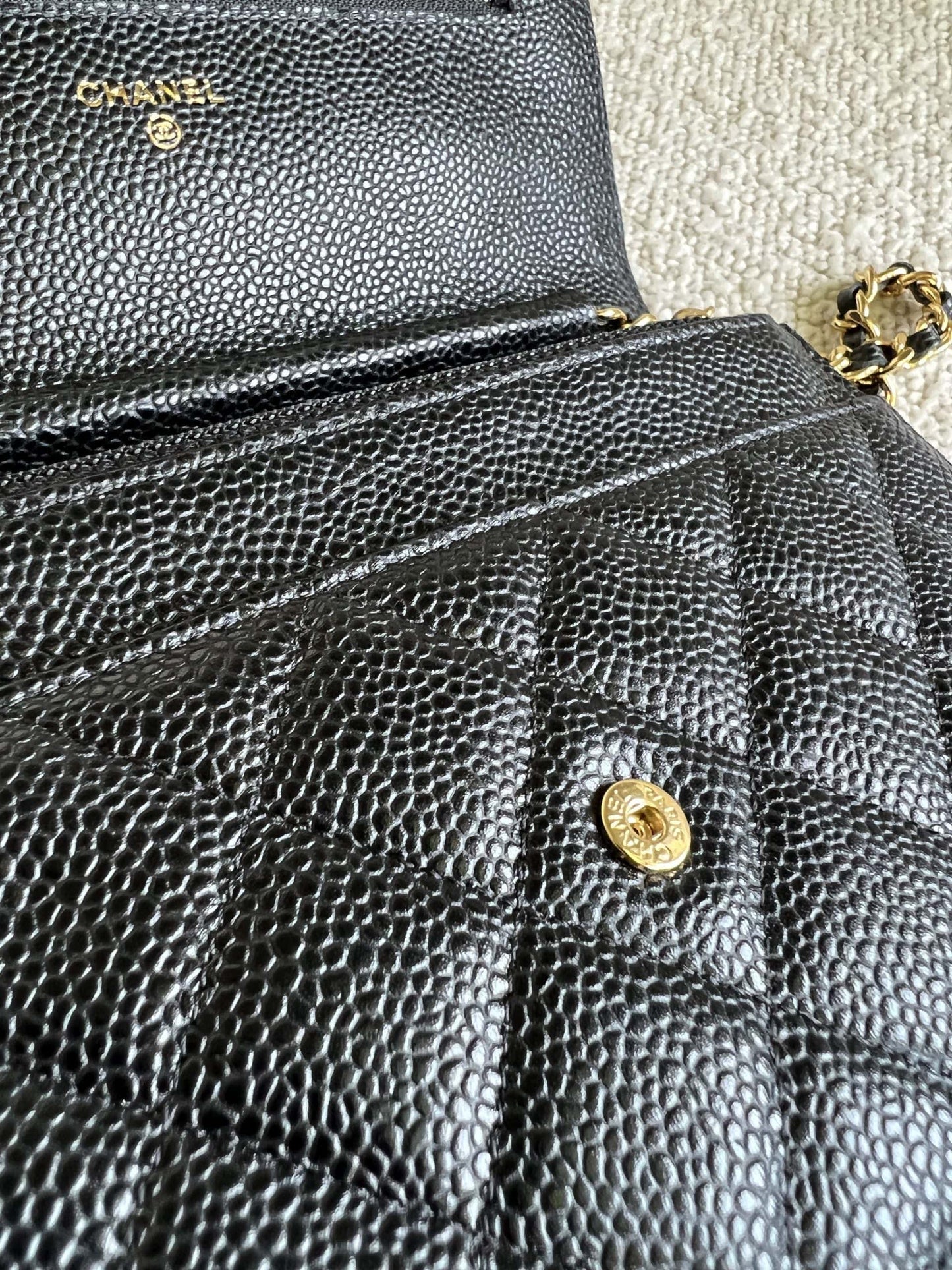 Chanel Black Caviar Quilted Wallet On Chain GHW (WOC)