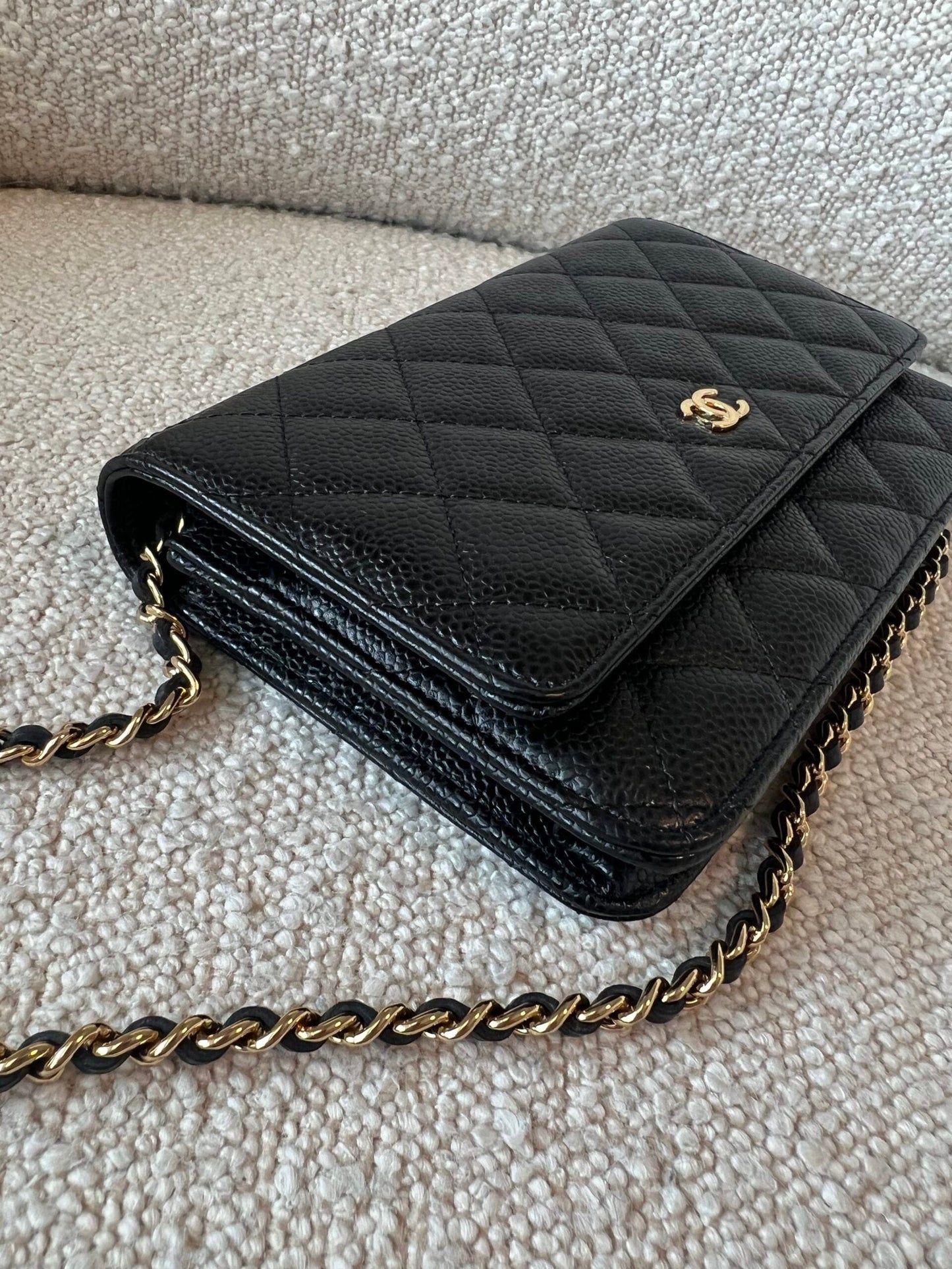 Chanel Black Caviar Quilted Wallet On Chain GHW (WOC)