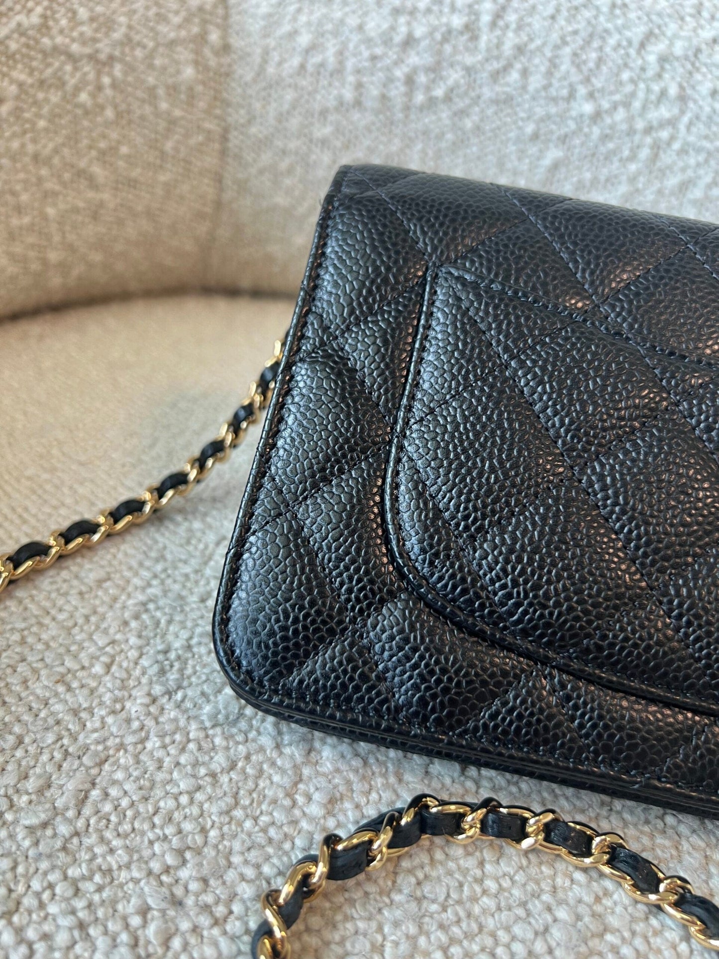 Chanel Black Caviar Quilted Wallet On Chain GHW (WOC)