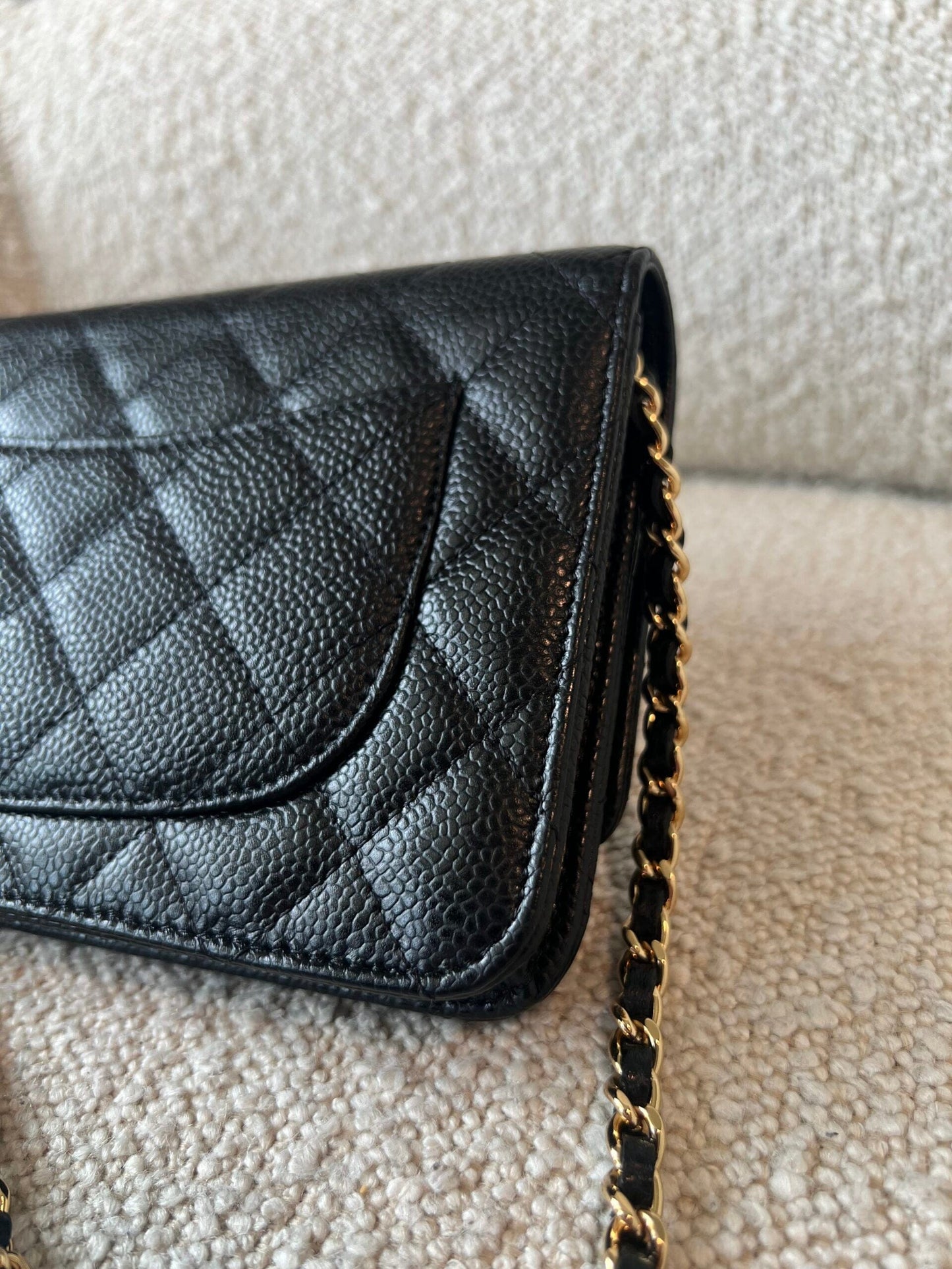 Chanel Black Caviar Quilted Wallet On Chain GHW (WOC)