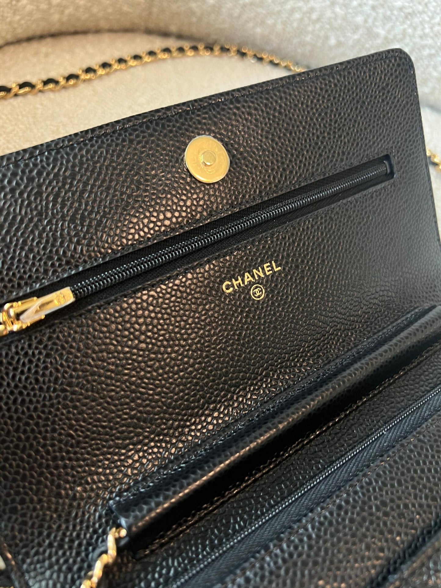 Chanel Black Caviar Quilted Wallet On Chain GHW (WOC)