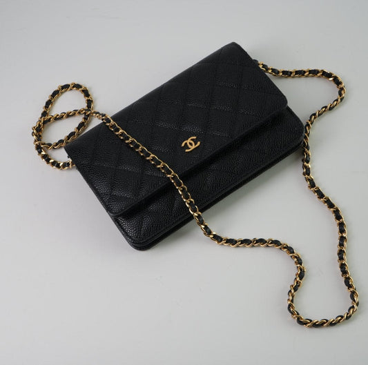 Chanel Black Caviar Quilted Wallet On Chain GHW (WOC)