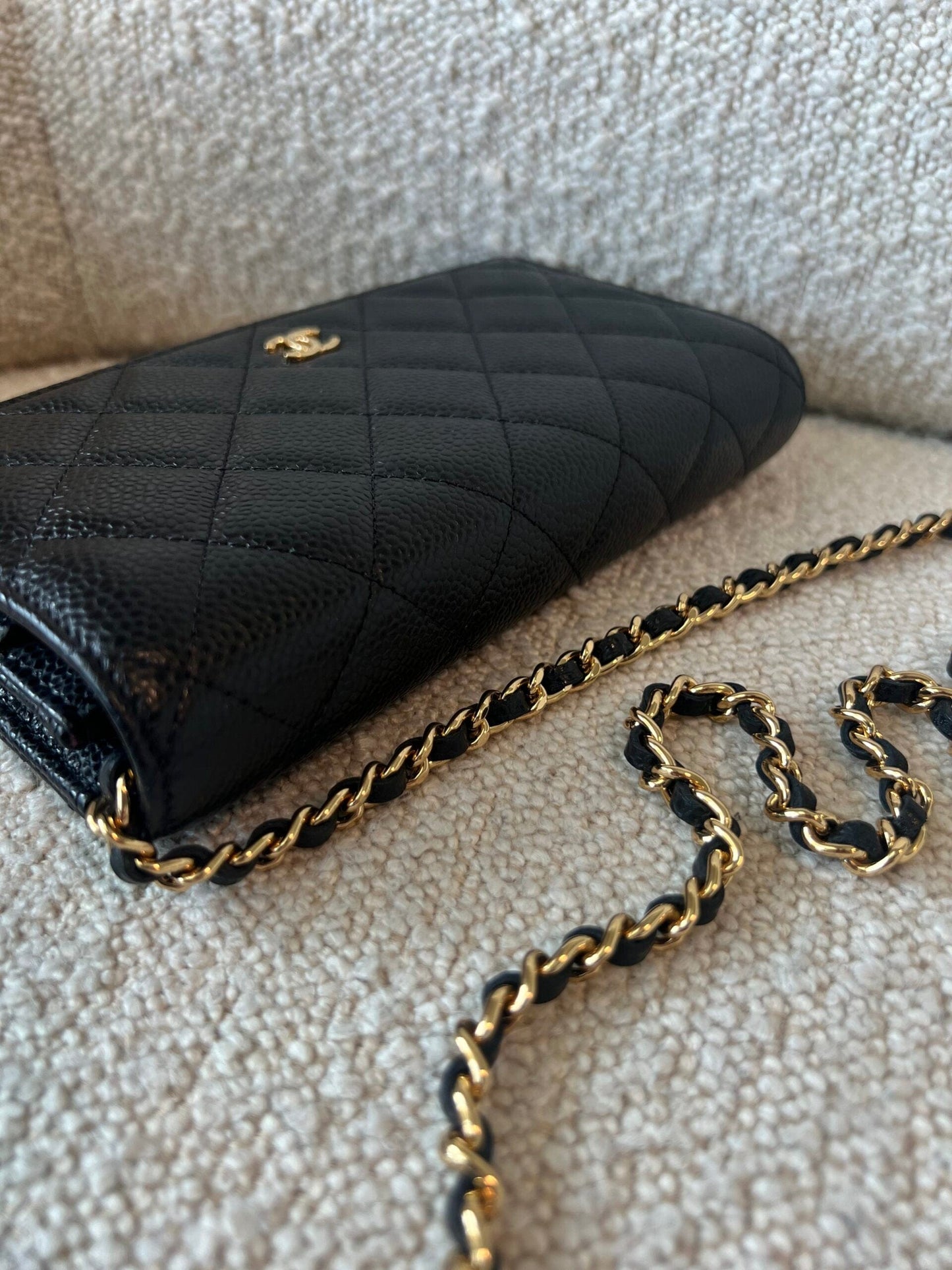 Chanel Black Caviar Quilted Wallet On Chain GHW (WOC)