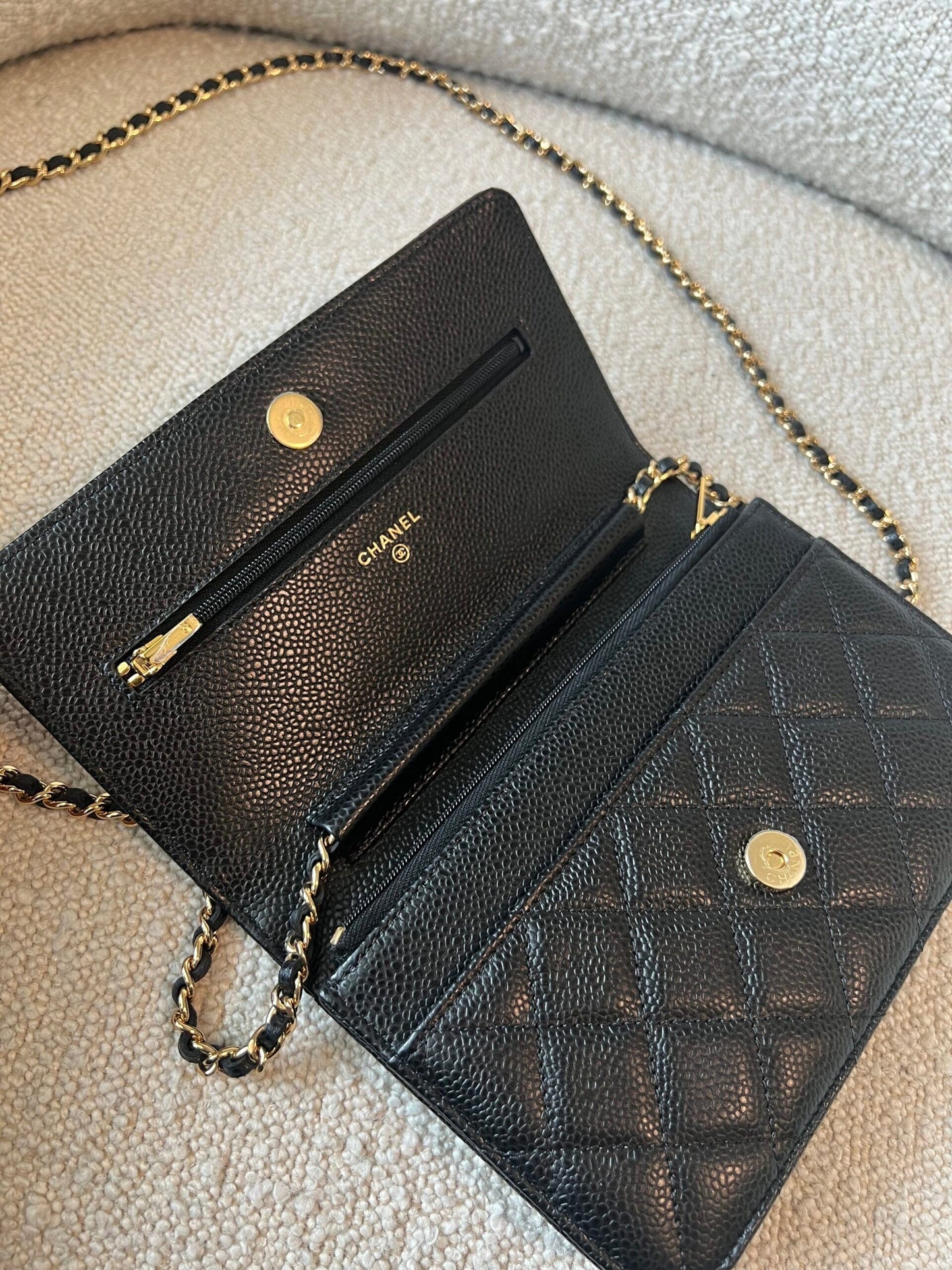 Chanel Black Caviar Quilted Wallet On Chain GHW (WOC)