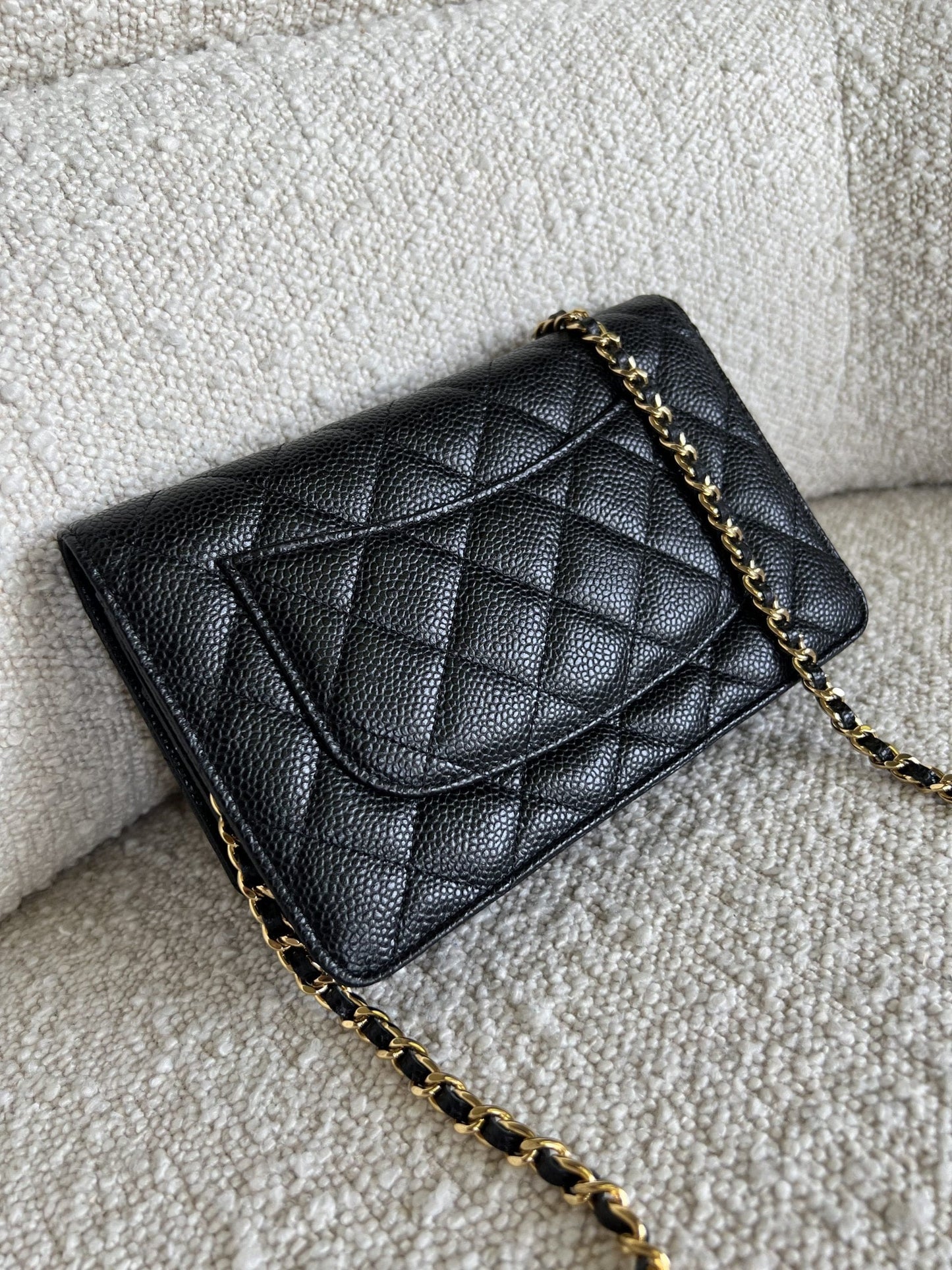 Chanel Black Caviar Quilted Wallet On Chain GHW (WOC)