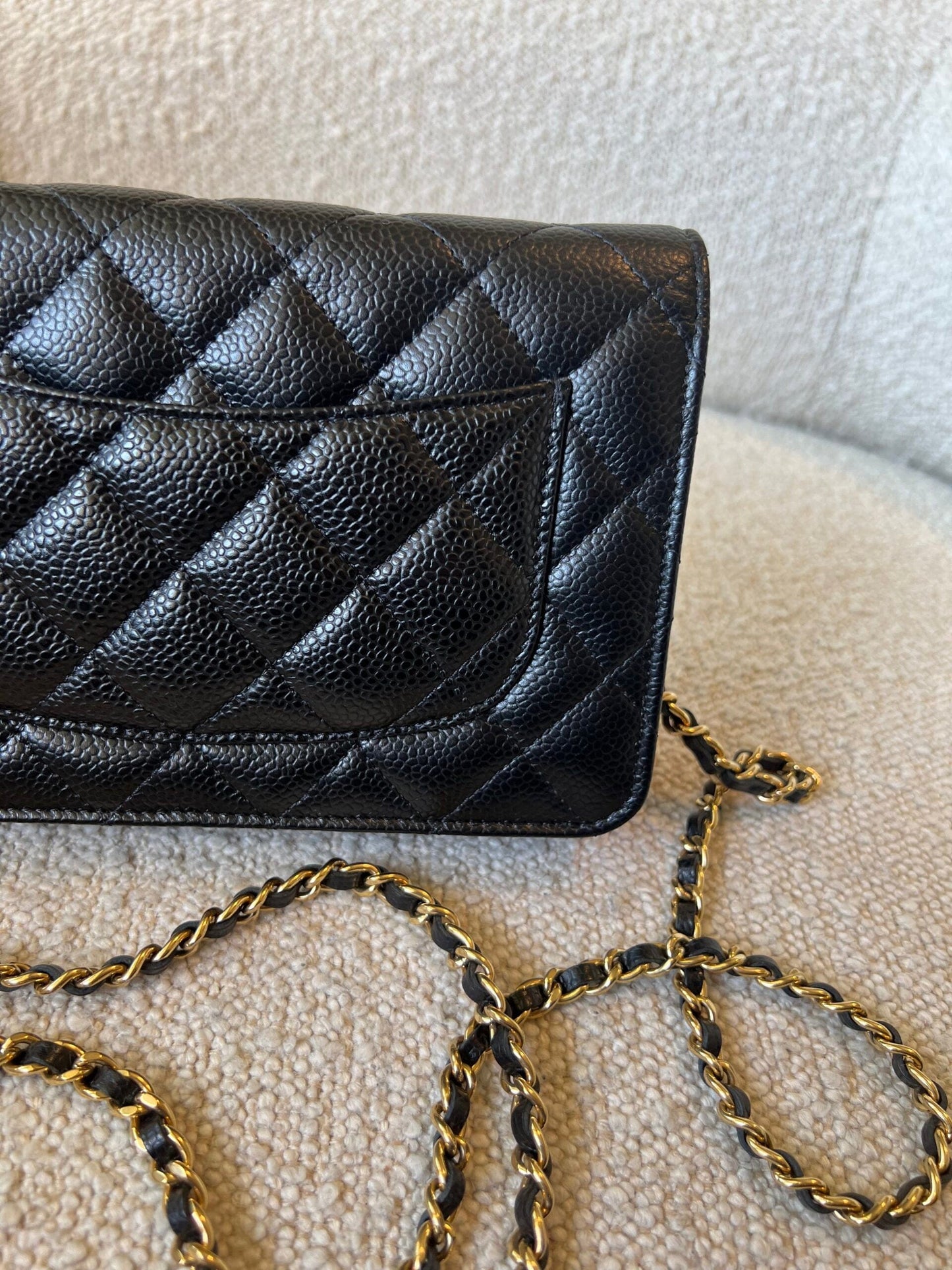 Chanel Black Caviar Quilted Wallet On Chain Gold hardware(WOC)