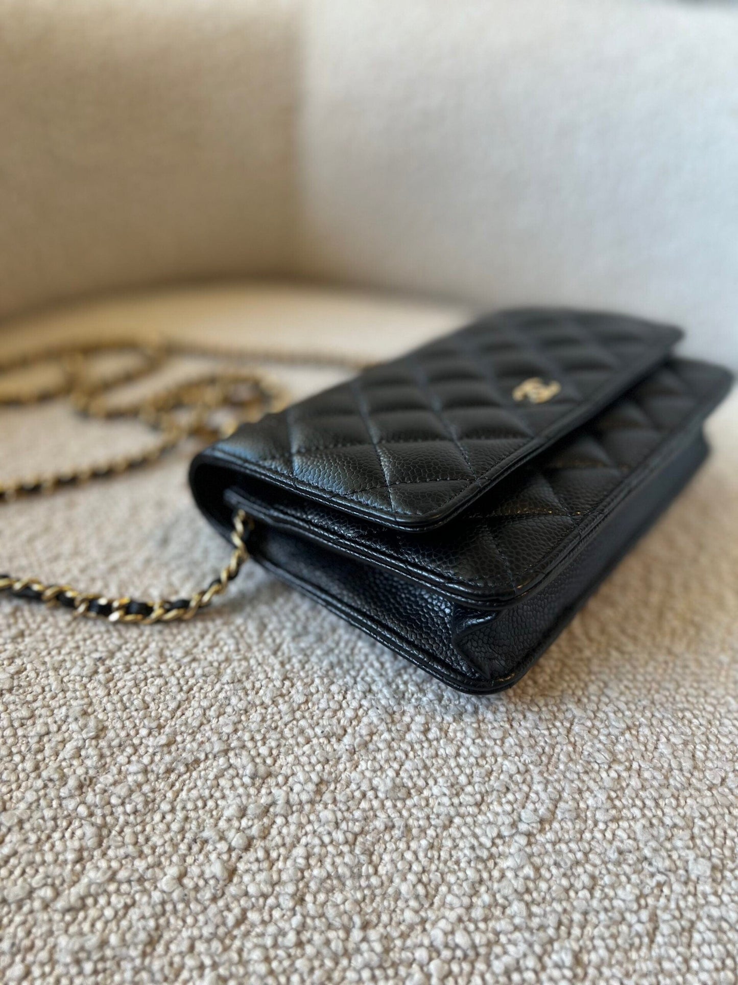 Chanel Black Caviar Quilted Wallet On Chain Gold hardware(WOC)