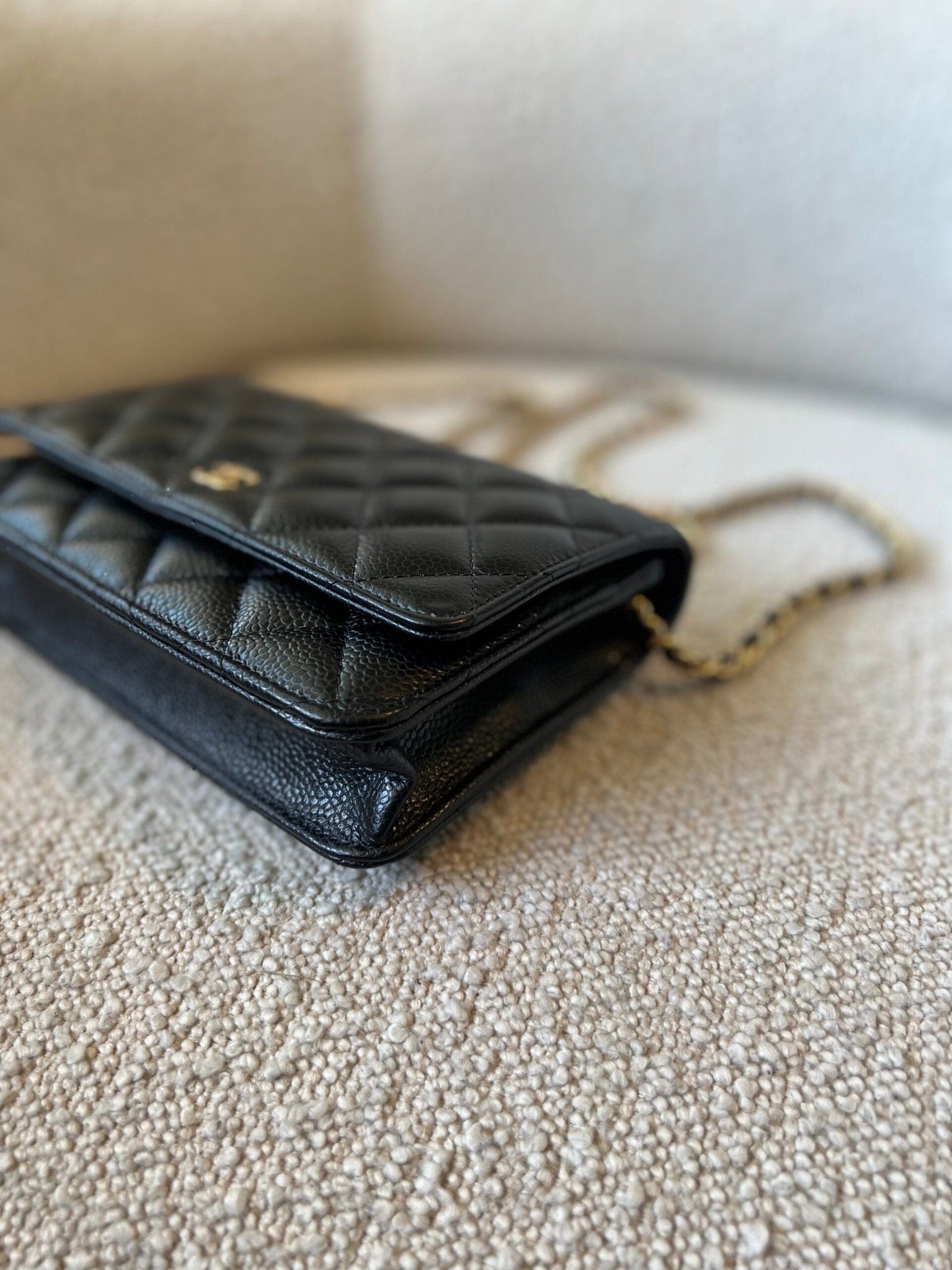 Chanel Black Caviar Quilted Wallet On Chain Gold hardware(WOC)