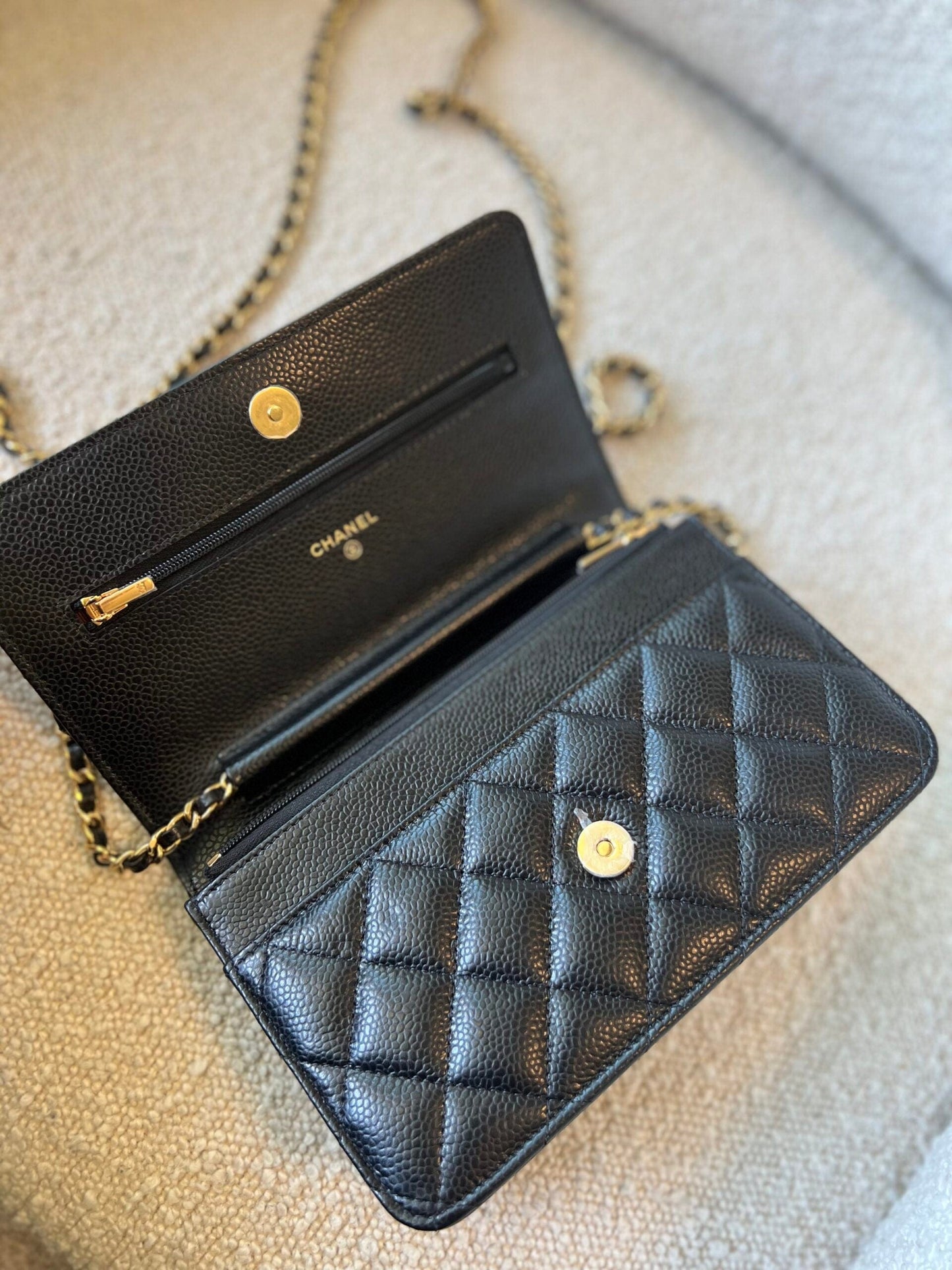 Chanel Black Caviar Quilted Wallet On Chain Gold hardware(WOC)
