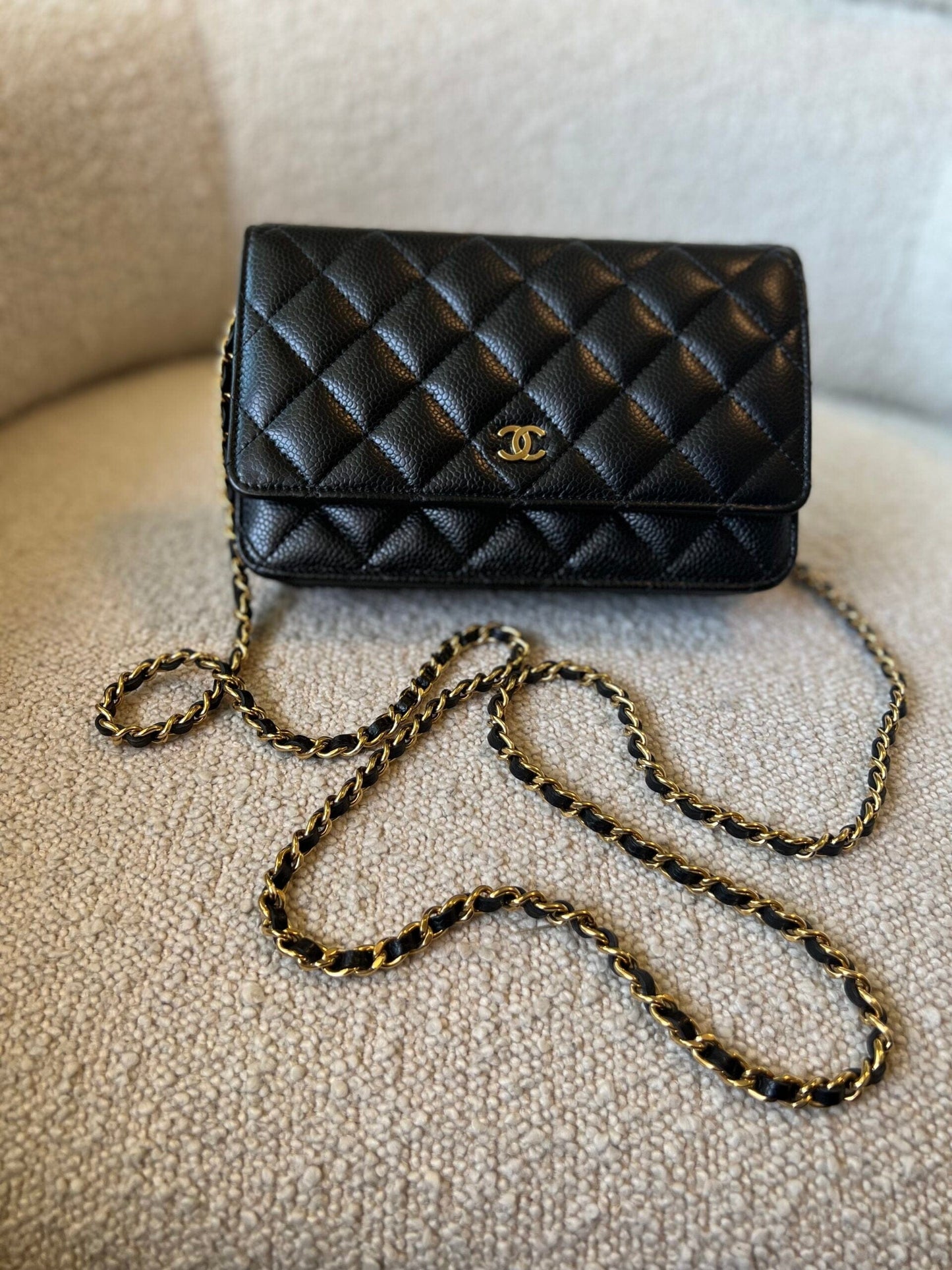 Chanel Black Caviar Quilted Wallet On Chain Gold hardware(WOC)