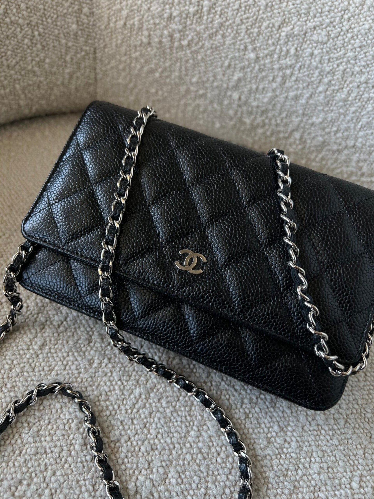 Chanel Black Caviar Quilted Wallet On Chain Silver Hardware (WOC)