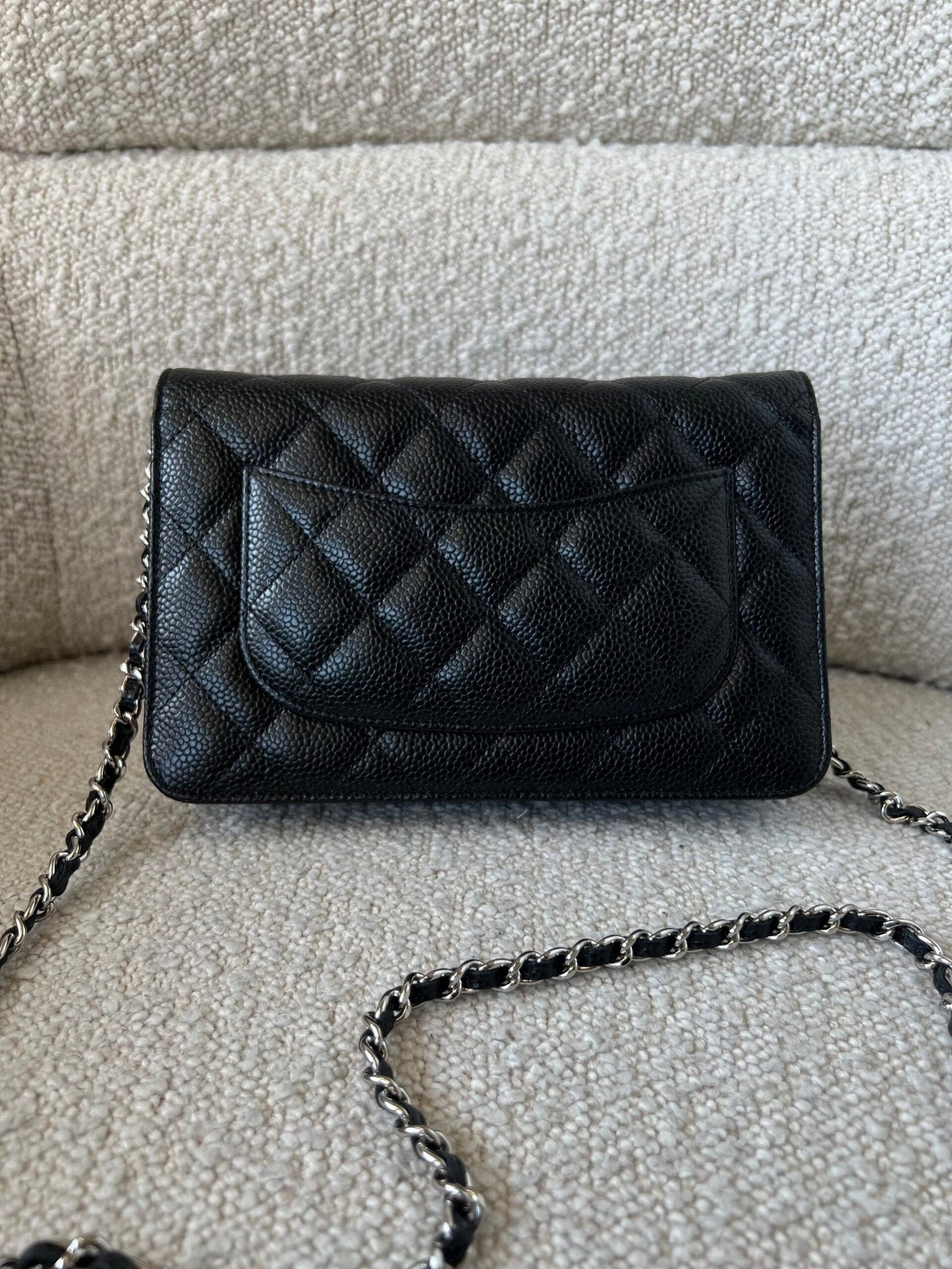 Chanel Black Caviar Quilted Wallet On Chain Silver Hardware (WOC)