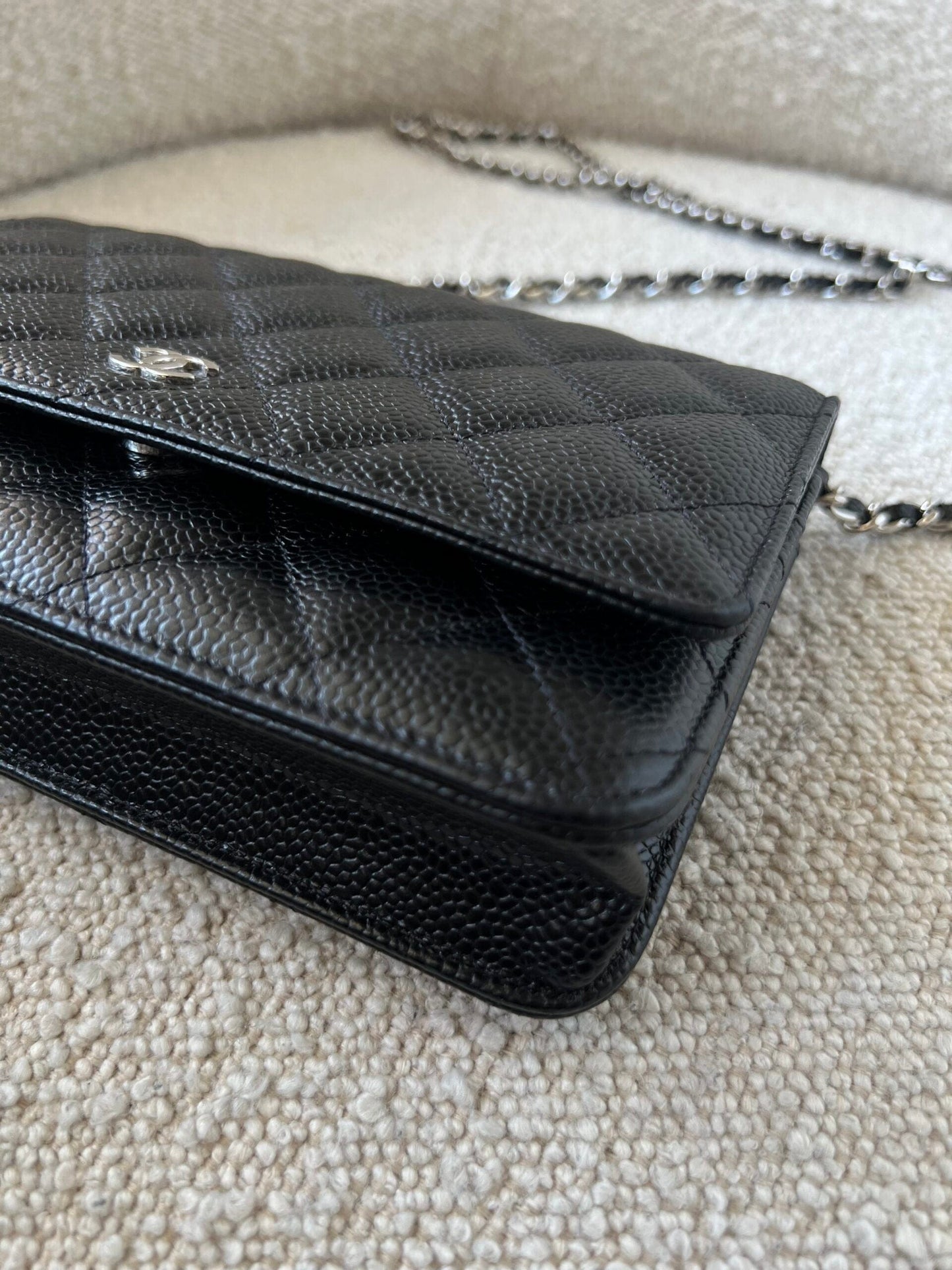 Chanel Black Caviar Quilted Wallet On Chain Silver Hardware (WOC)