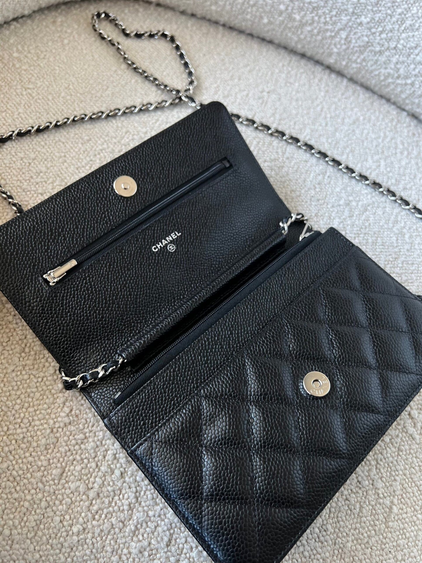 Chanel Black Caviar Quilted Wallet On Chain Silver Hardware (WOC)