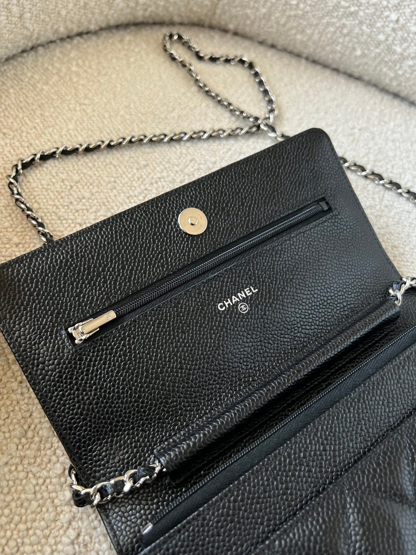 Chanel Black Caviar Quilted Wallet On Chain Silver Hardware (WOC)